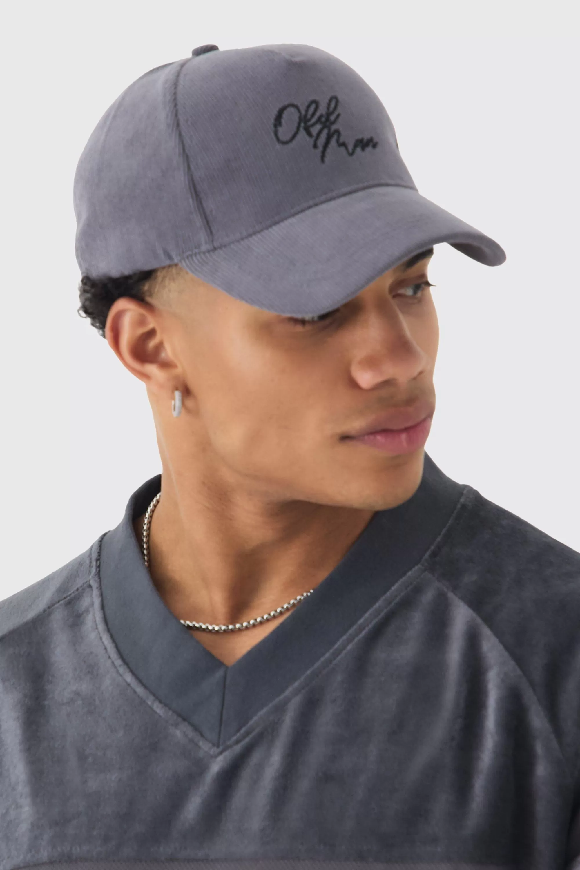 boohooMAN Cord Ofcl Man Embroidered Cap In | UK