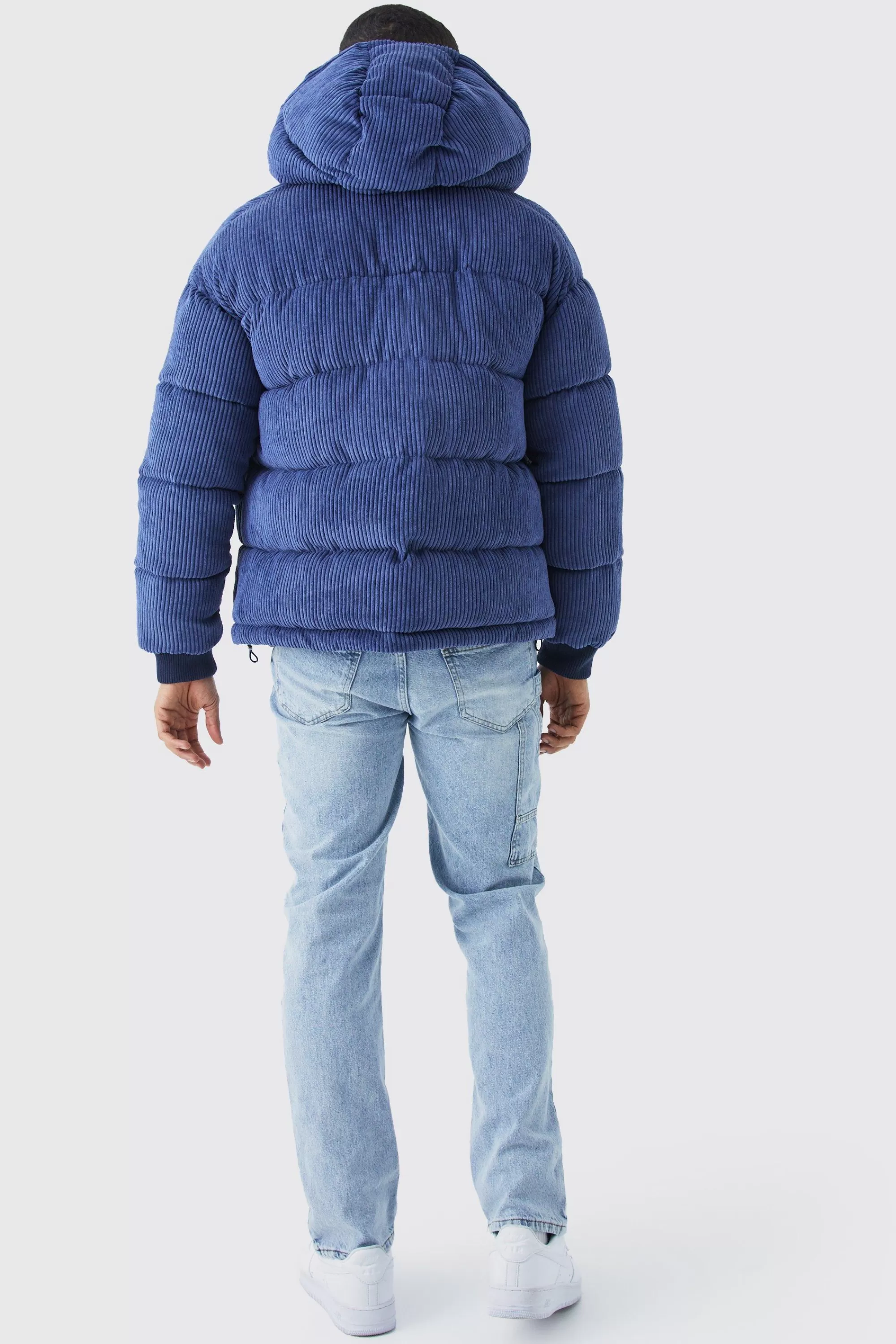 boohooMAN Cord Panelled Hooded Puffer | UK