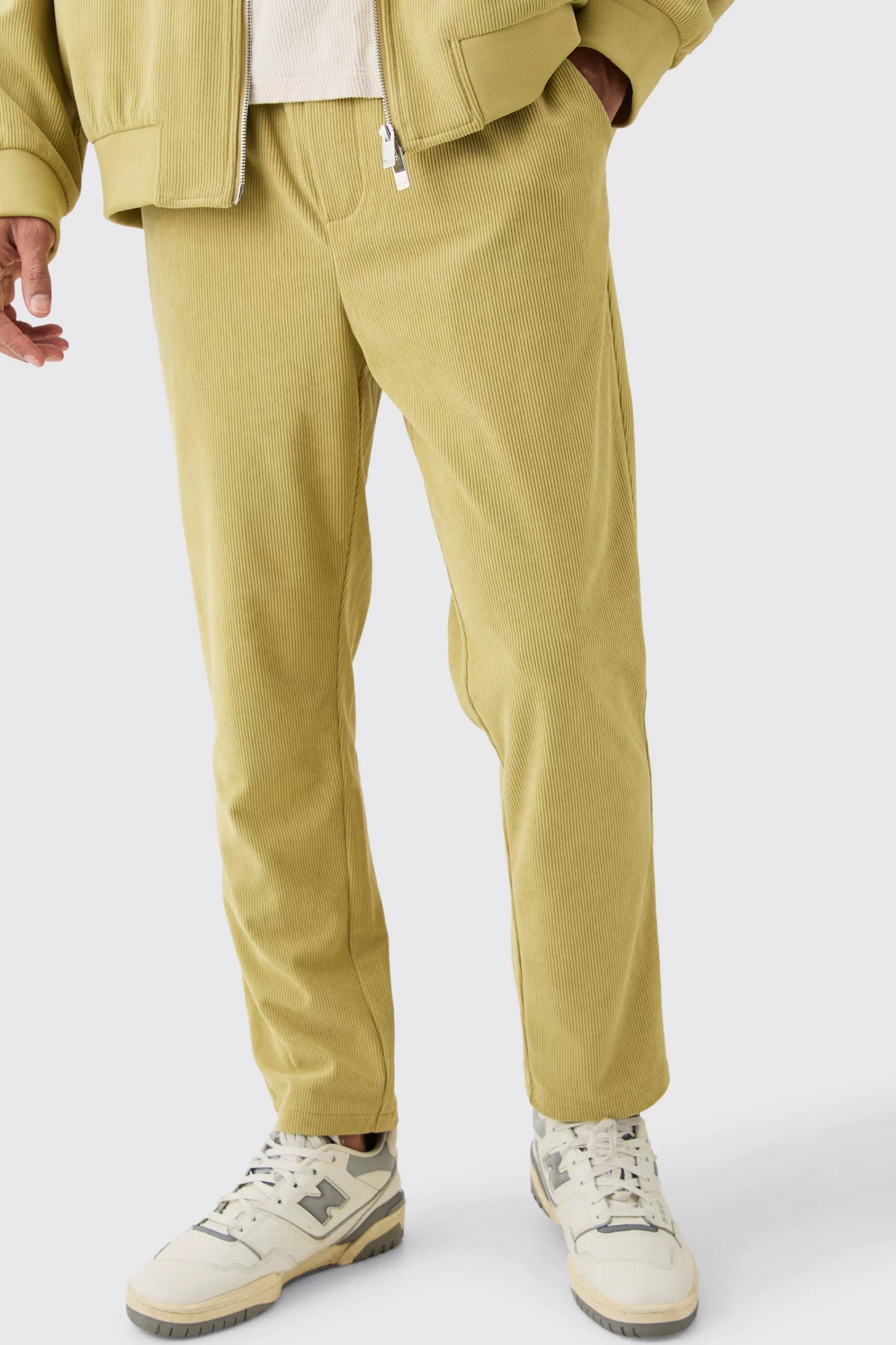 boohooMAN Corduroy Elasticated Waist Tapered Trousers | UK