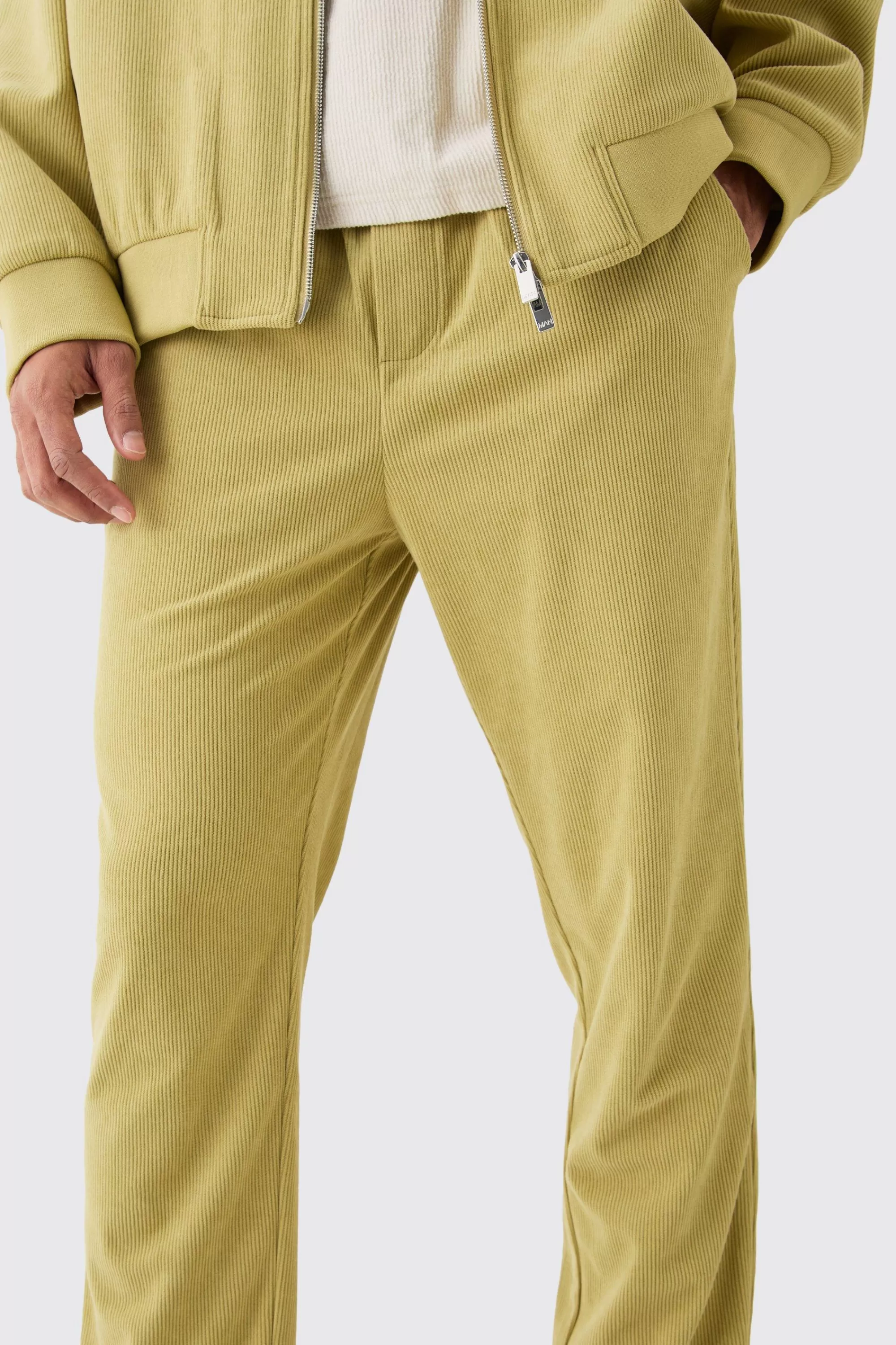 boohooMAN Corduroy Elasticated Waist Tapered Trousers | UK