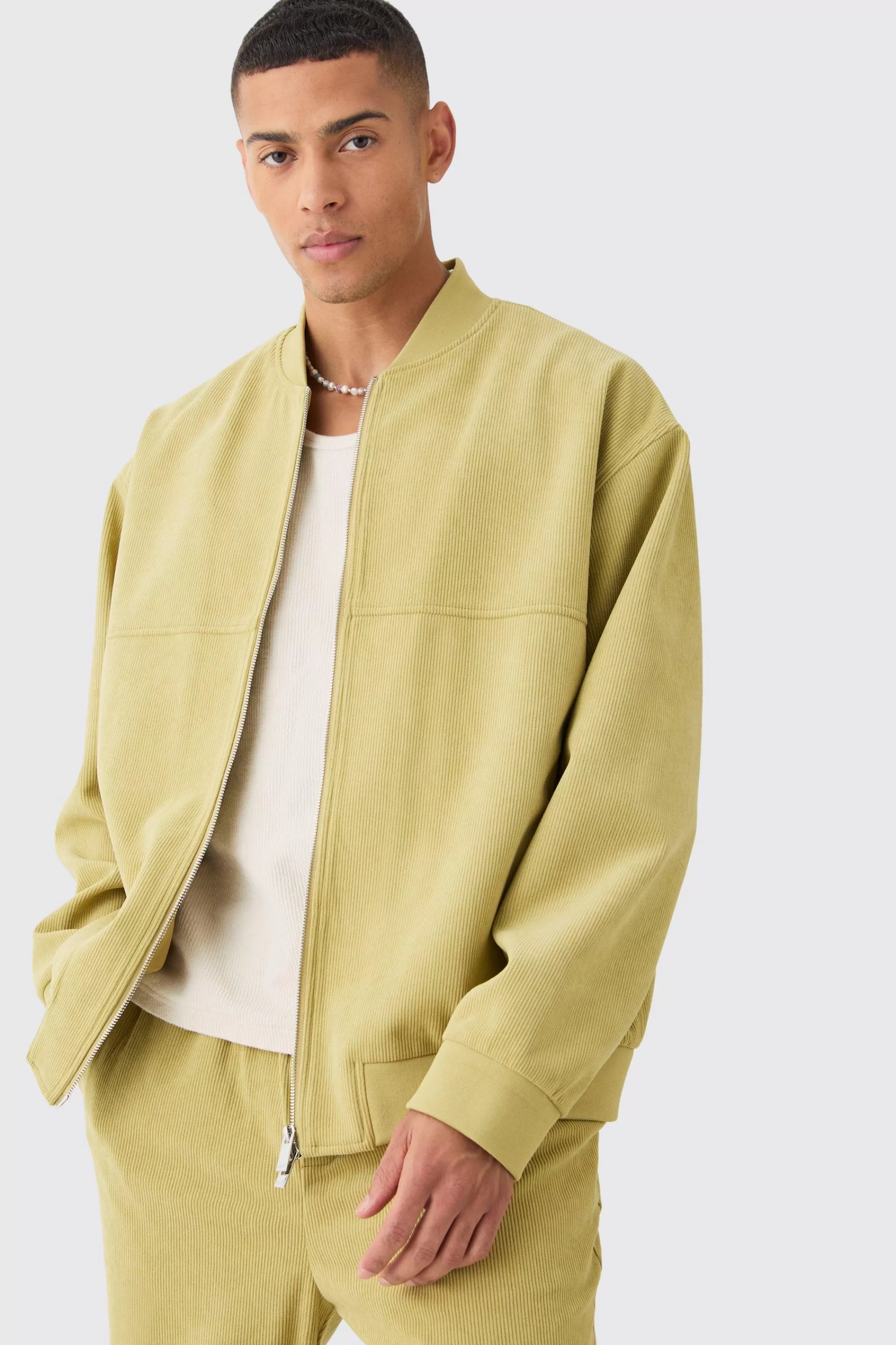 boohooMAN Corduroy Oversized Bomber Jacket | UK