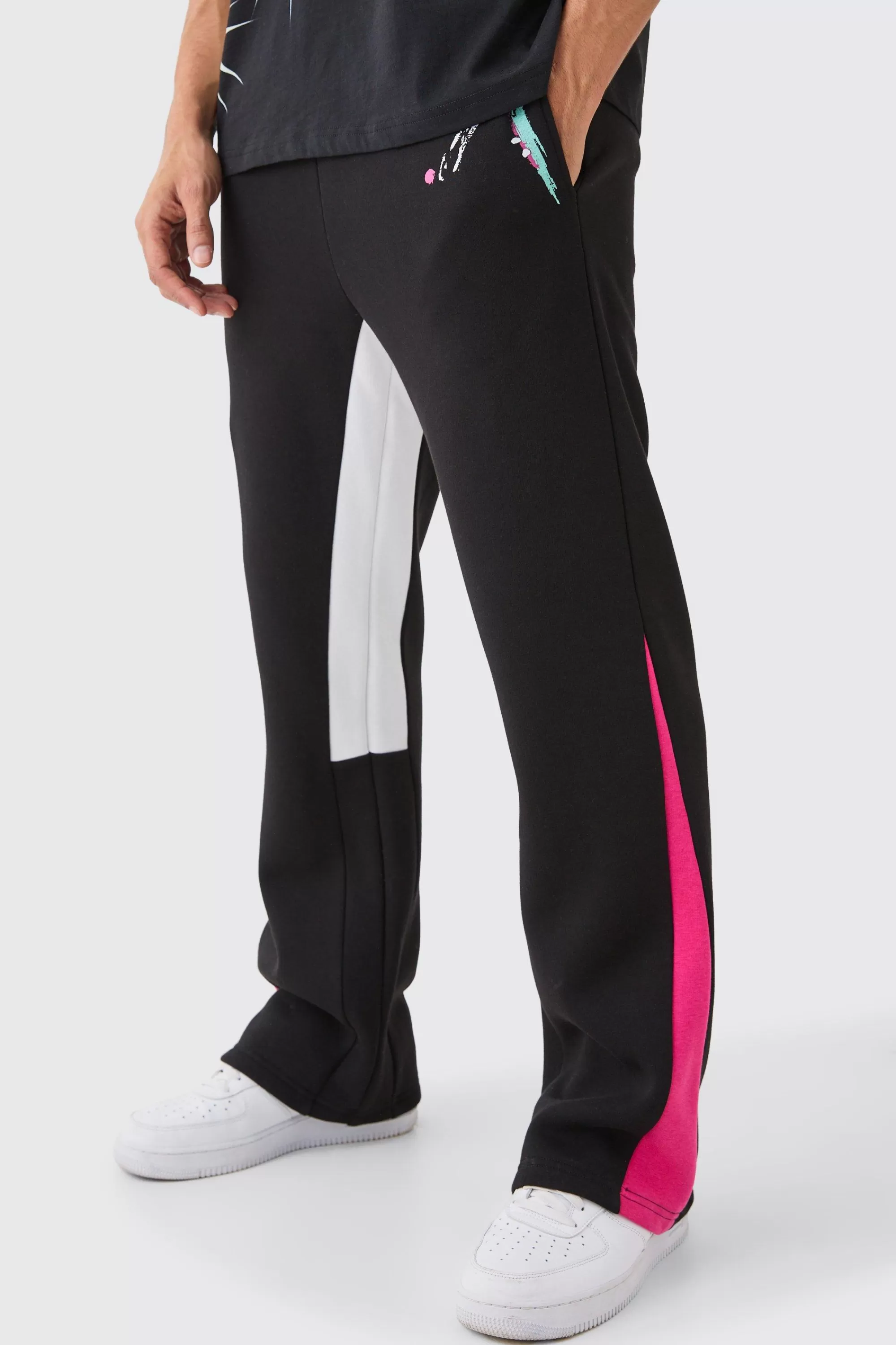 boohooMAN Core Gusset Paint Splatter Joggers | UK