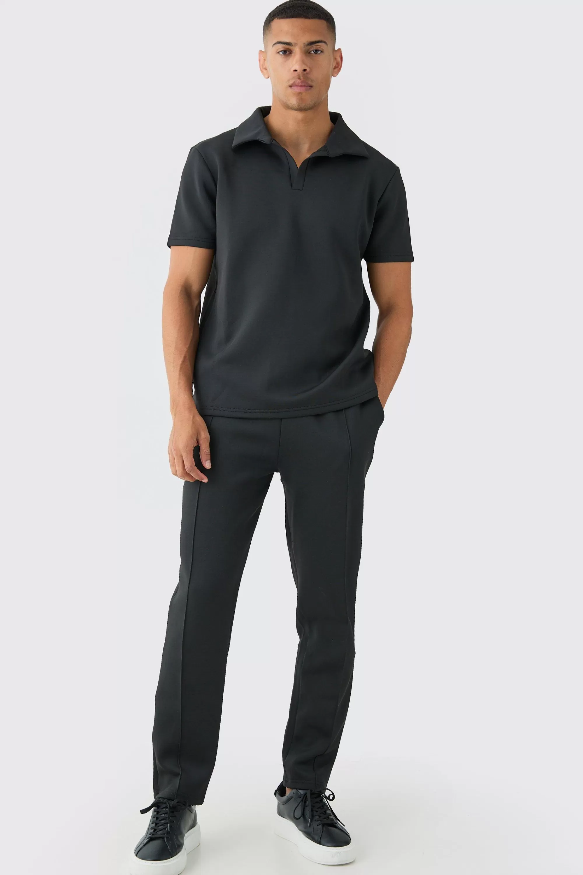boohooMAN Core Revere Scuba Polo & Jogger Set | UK