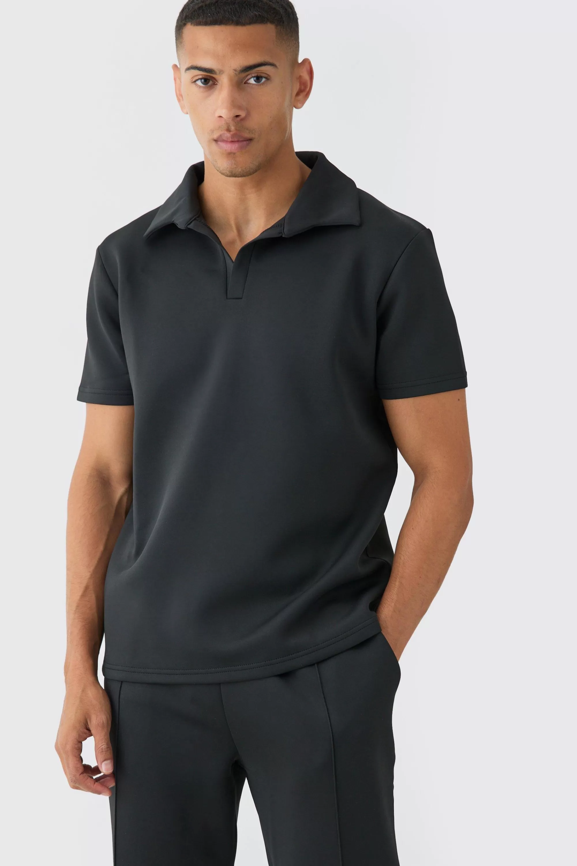 boohooMAN Core Revere Scuba Polo & Jogger Set | UK