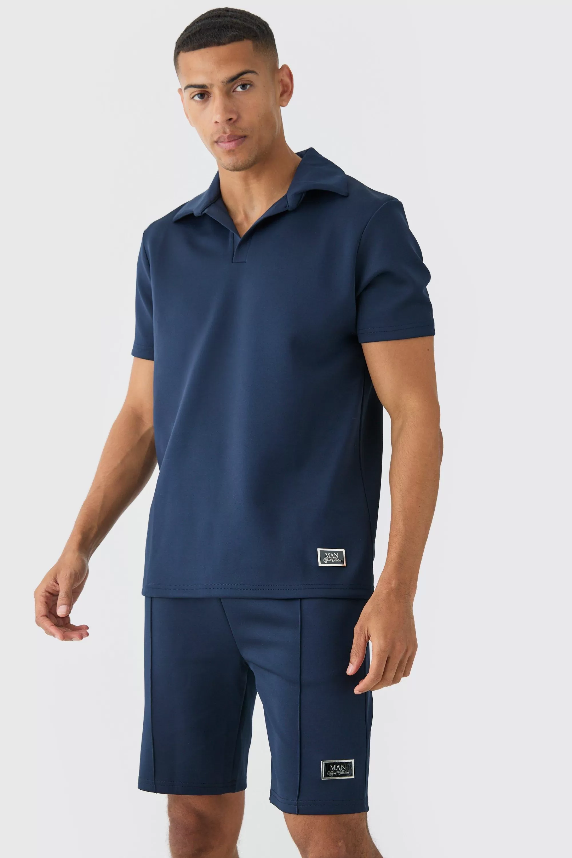 boohooMAN Core Revere Scuba Polo & Short Set | UK