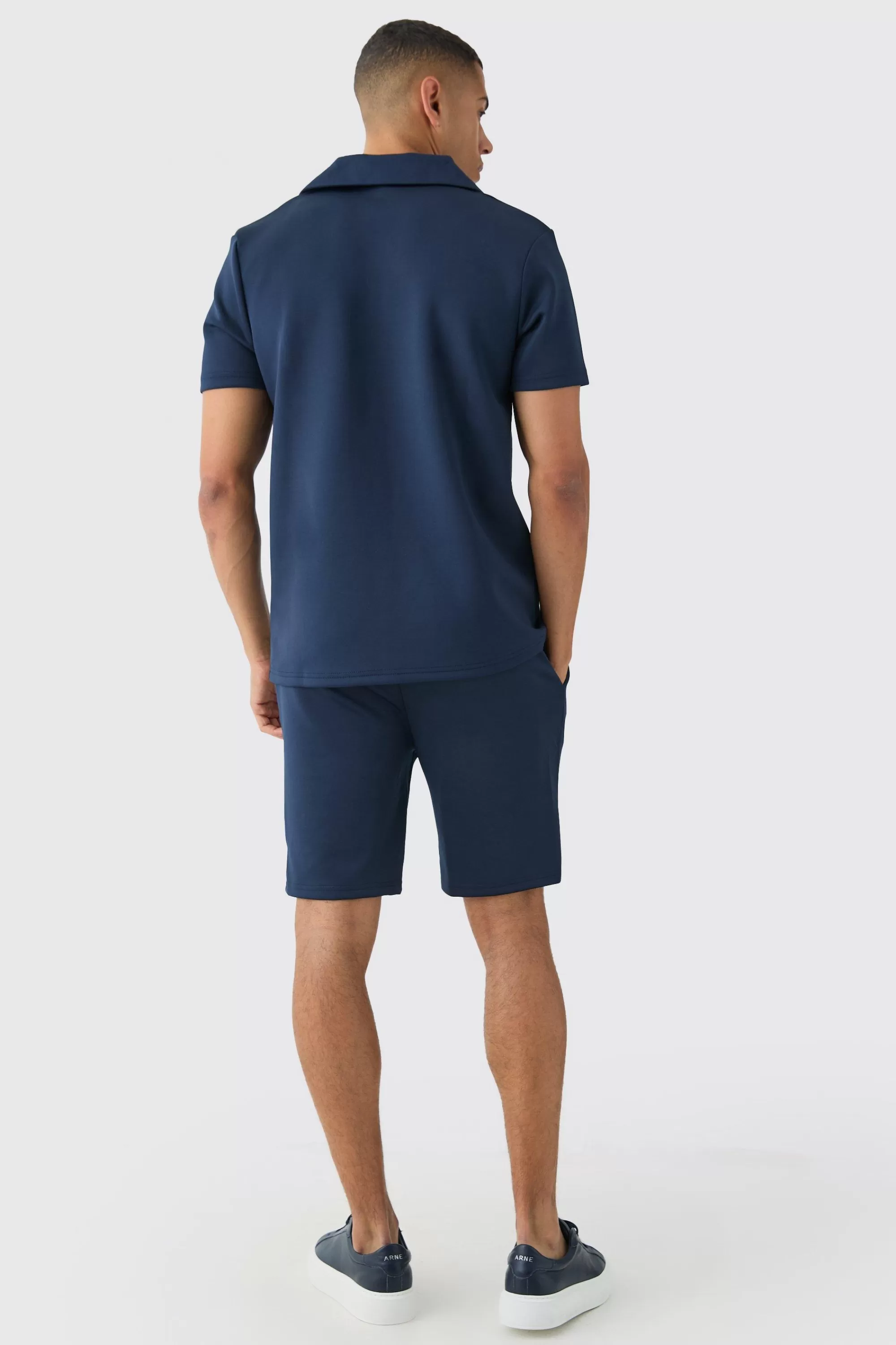 boohooMAN Core Revere Scuba Polo & Short Set | UK