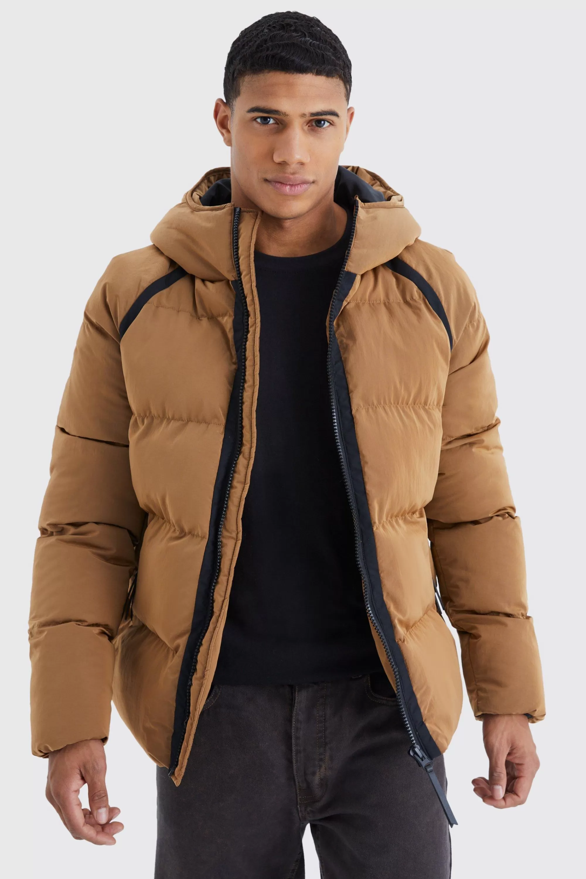 boohooMAN Crinkle Hooded Puffer | UK