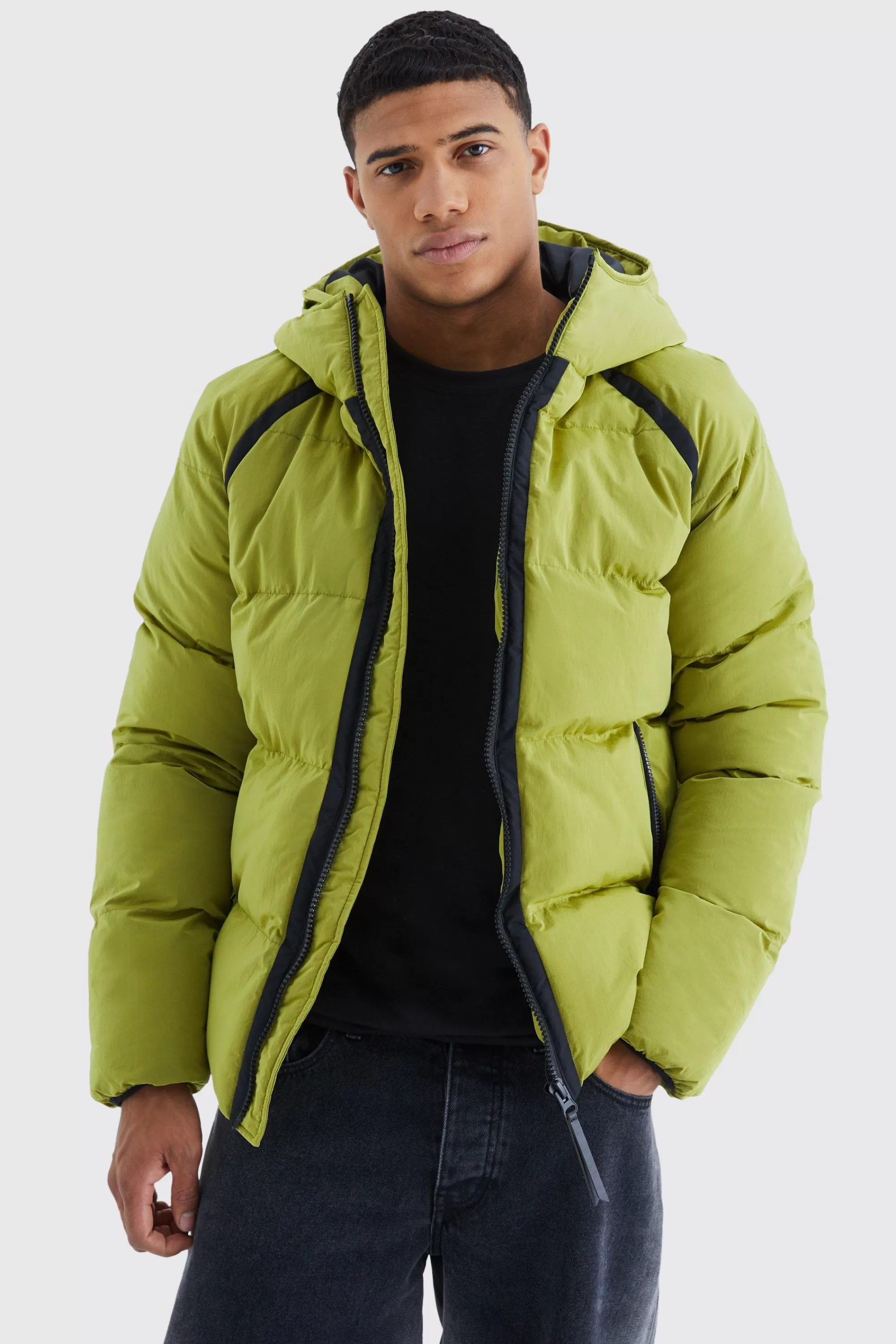 boohooMAN Crinkle Hooded Puffer | UK