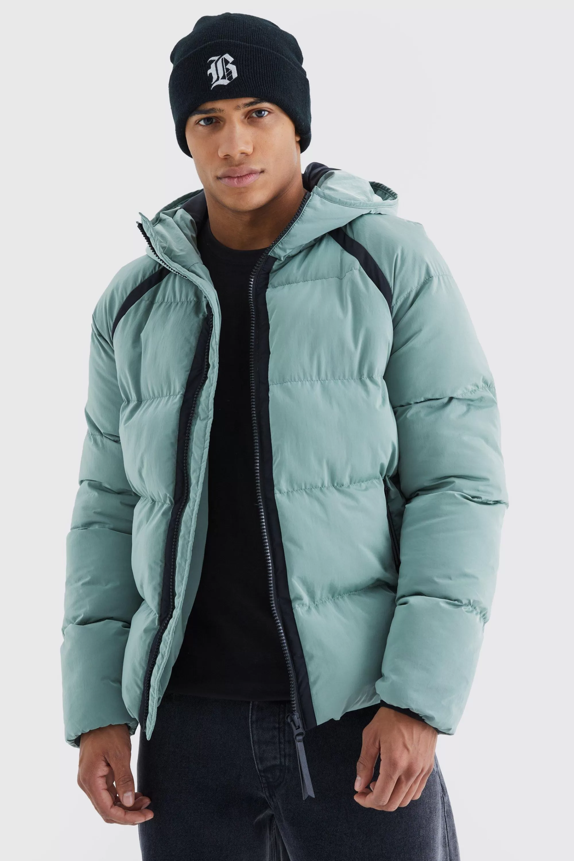 boohooMAN Crinkle Hooded Puffer | UK