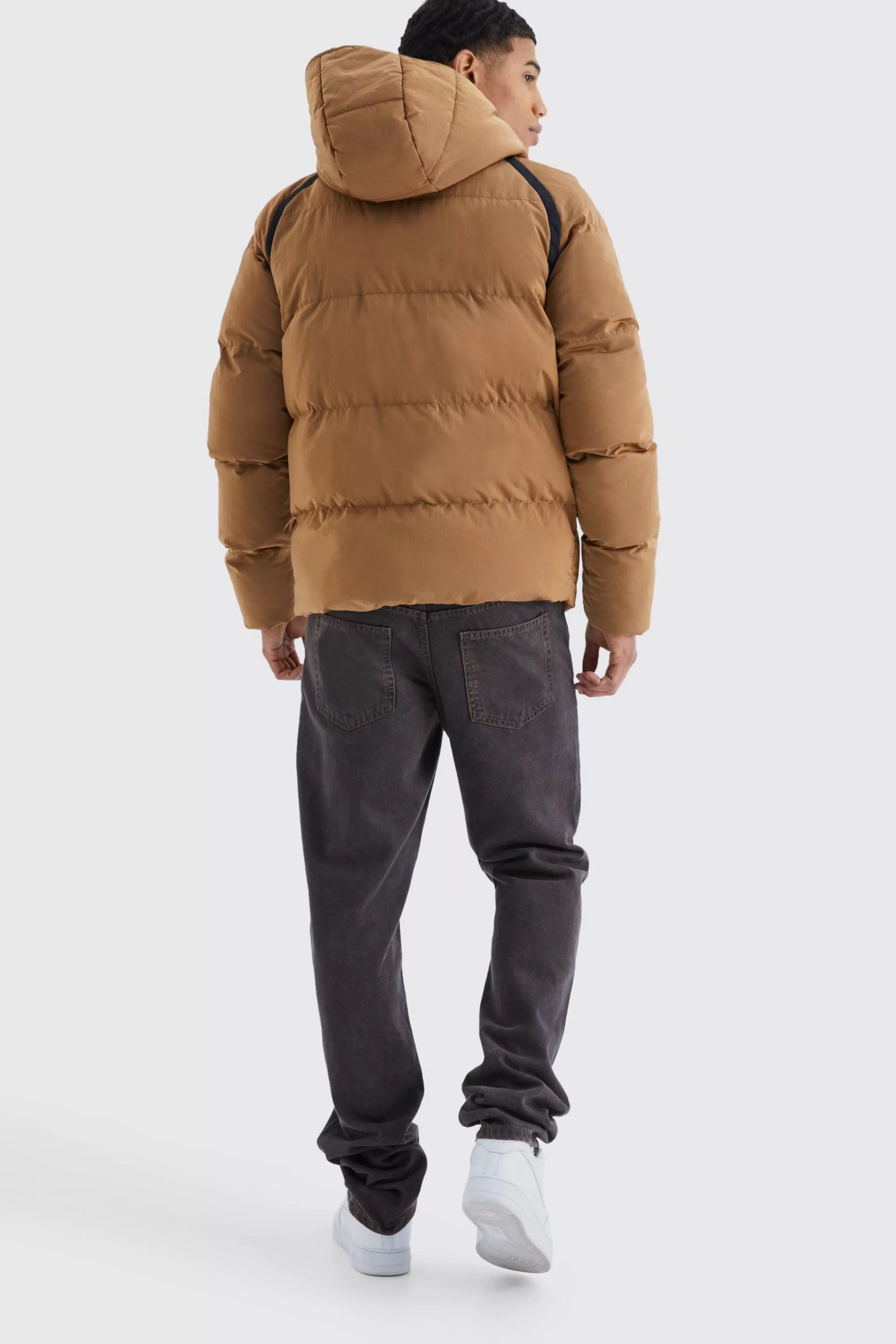 boohooMAN Crinkle Hooded Puffer | UK
