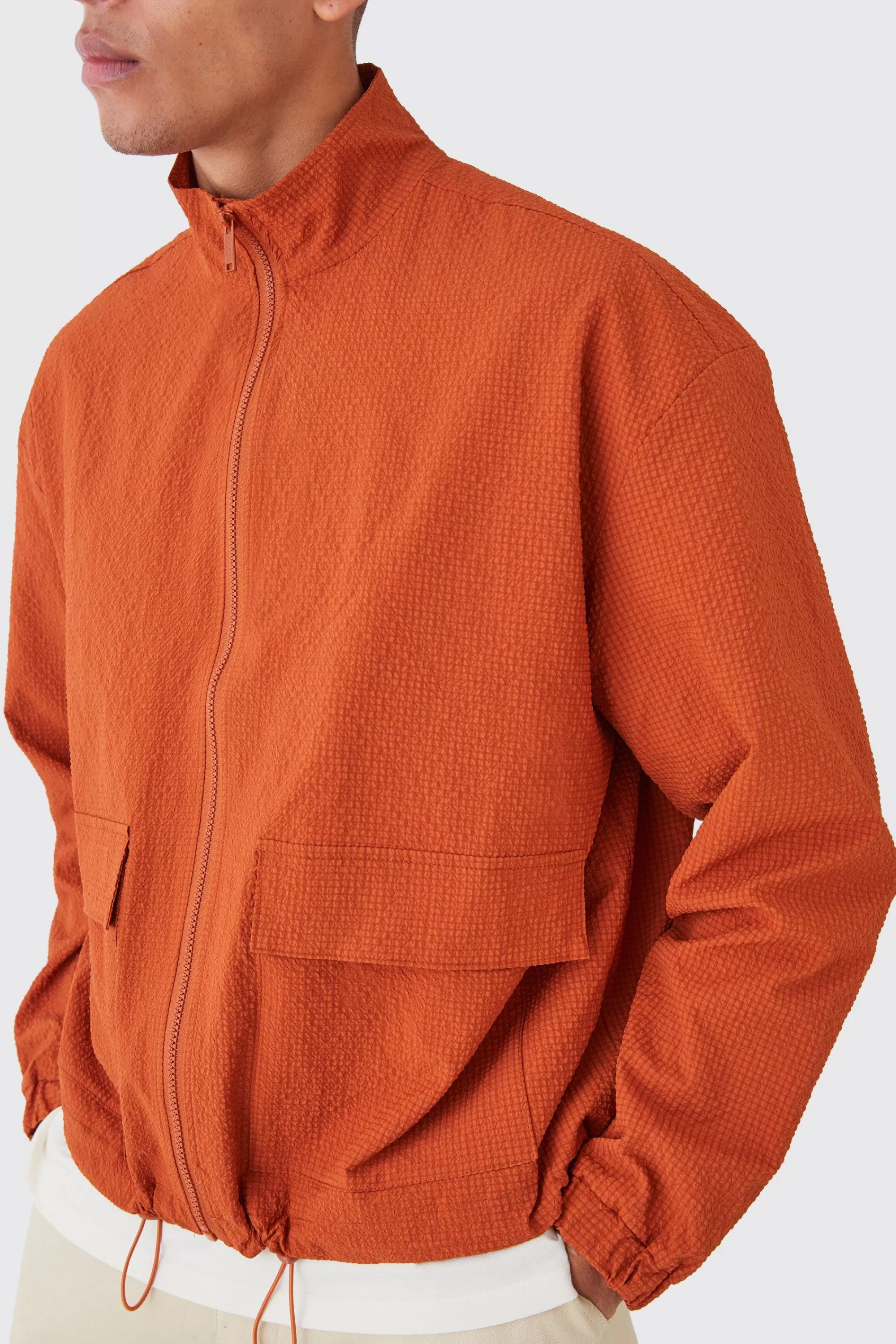 boohooMAN Crinkle Nylon Zip Through Harrington | UK
