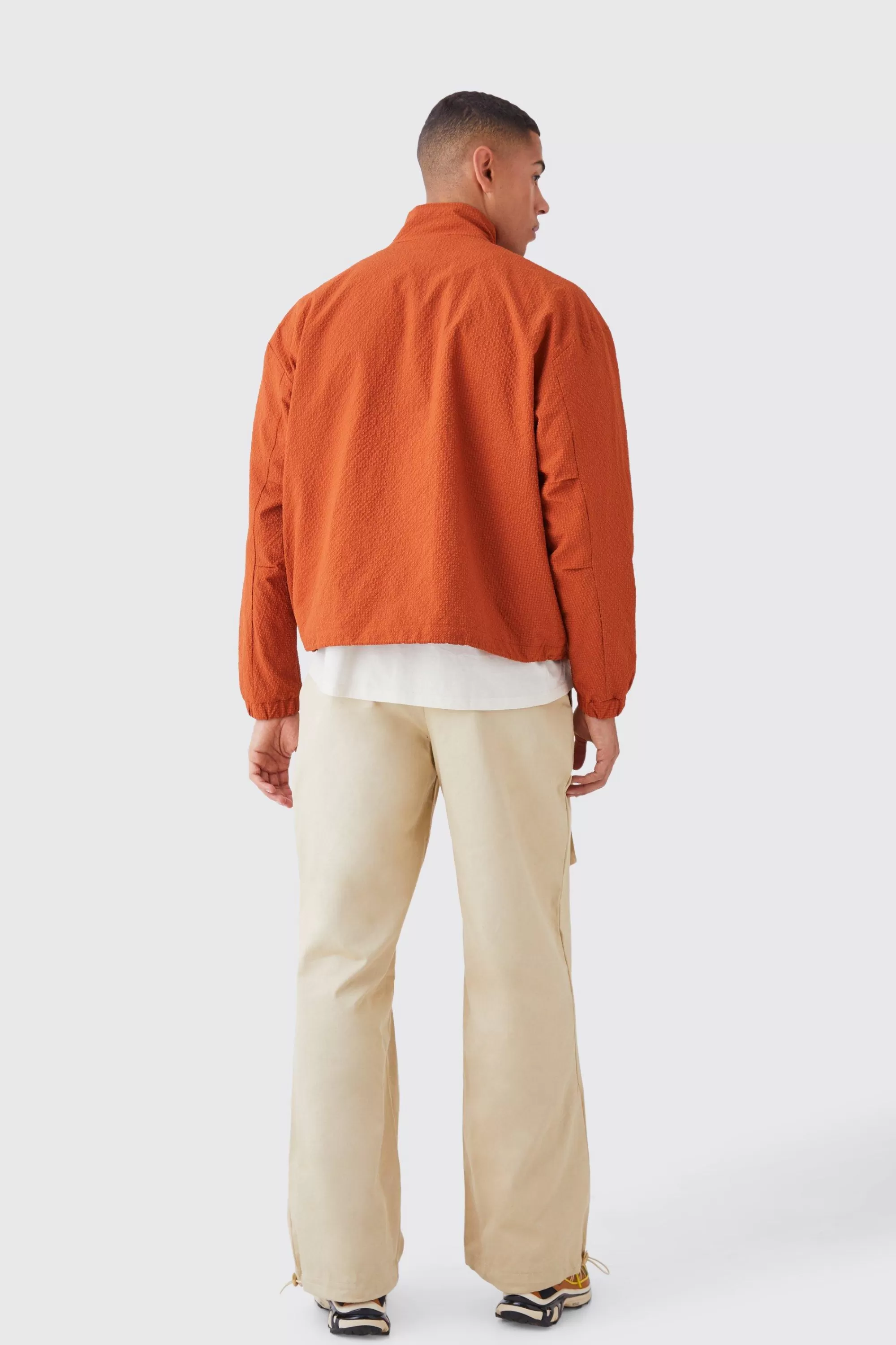 boohooMAN Crinkle Nylon Zip Through Harrington | UK