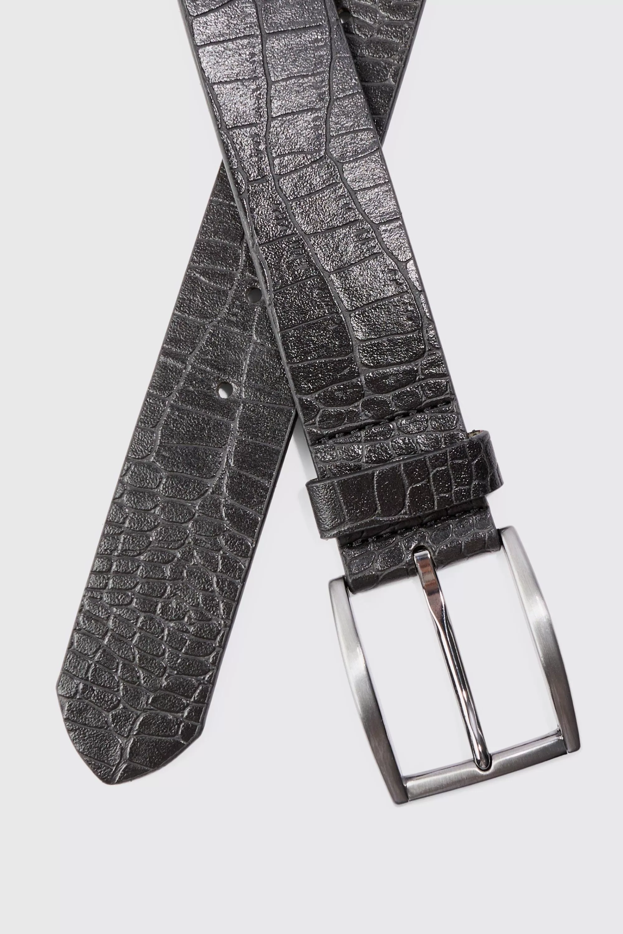 boohooMAN Croc Detail PU Belt In | UK