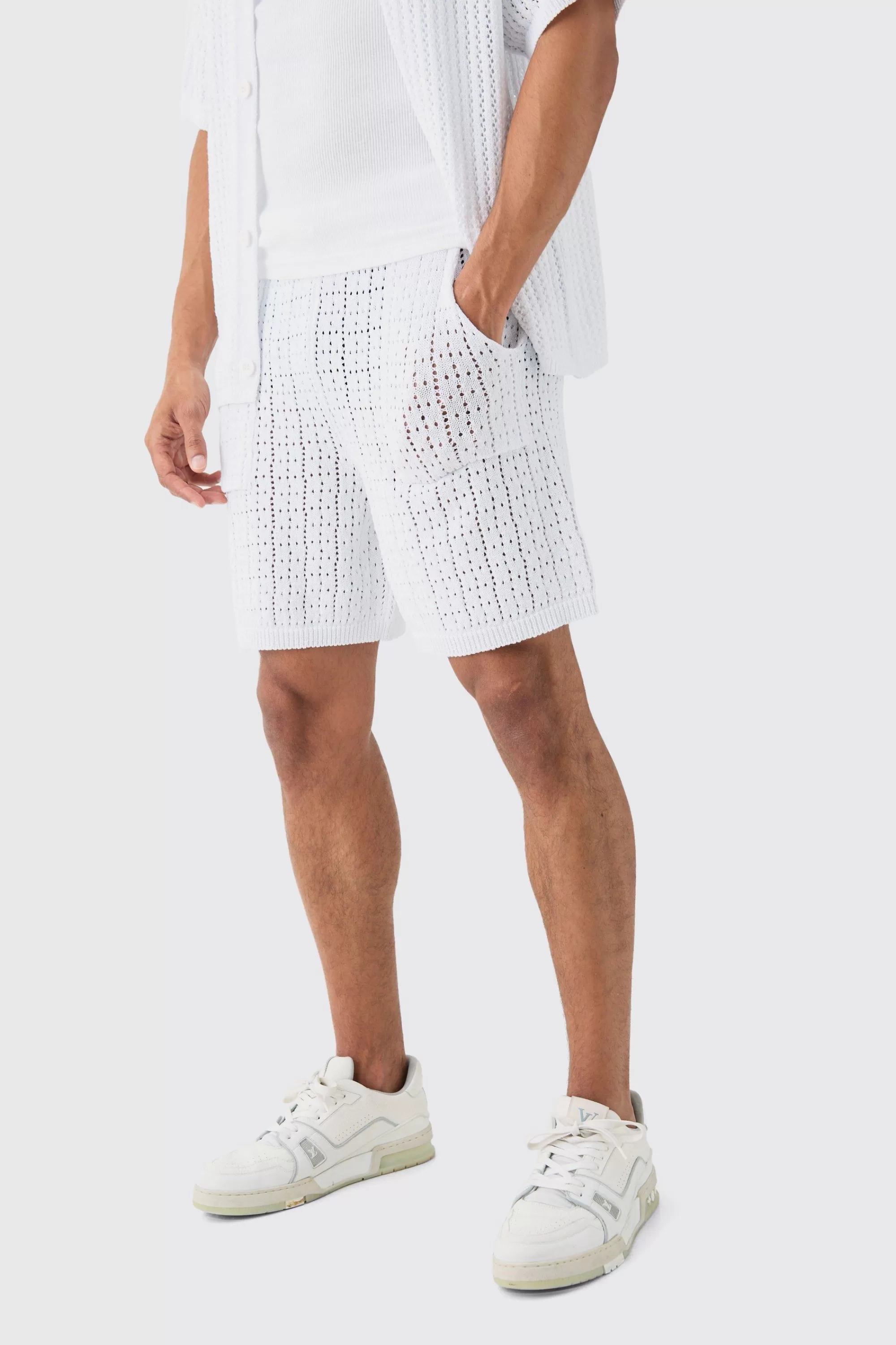 boohooMAN Crochet Knitted Mid Length Shorts In | UK