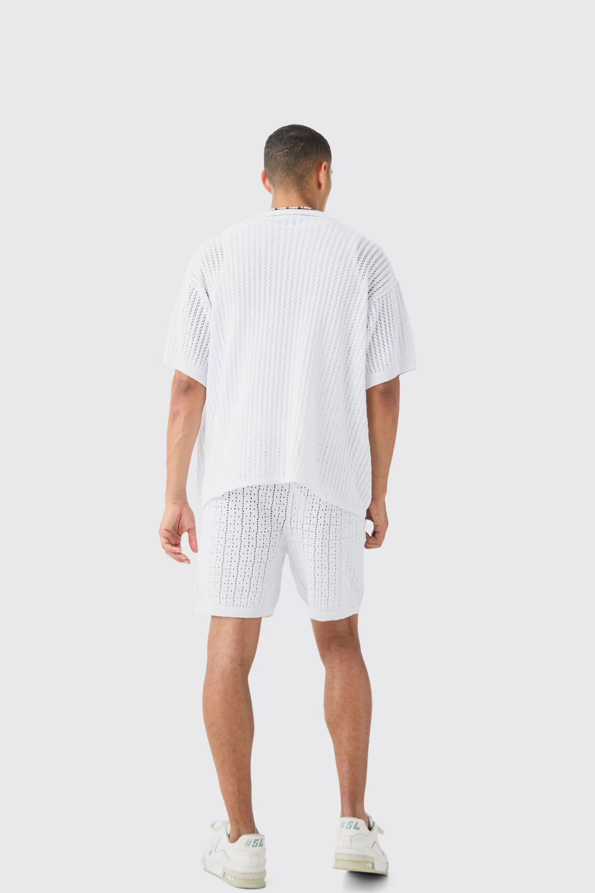 boohooMAN Crochet Knitted Mid Length Shorts In | UK