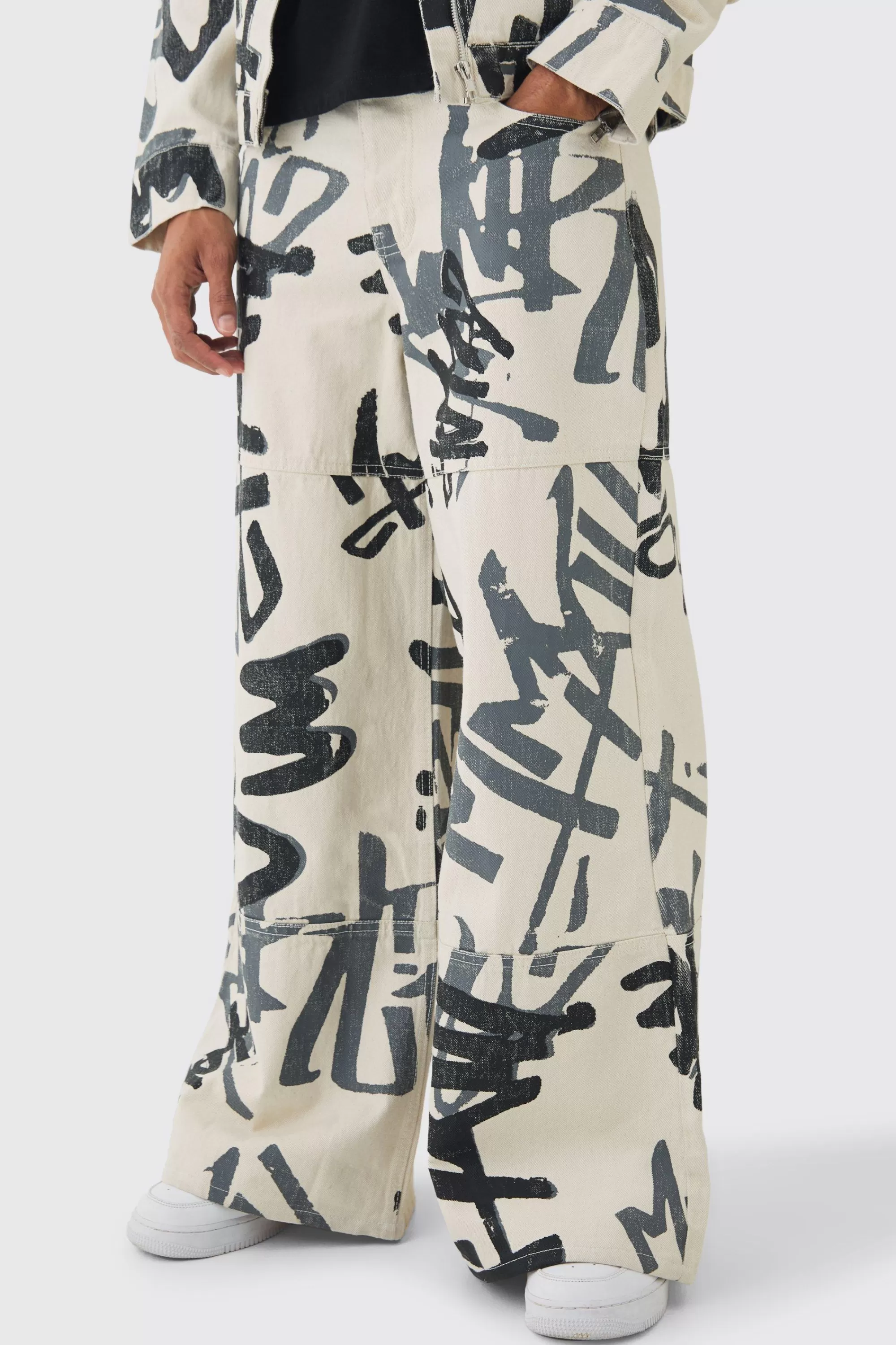 boohooMAN Denim Graffiti Laser Print Set | UK