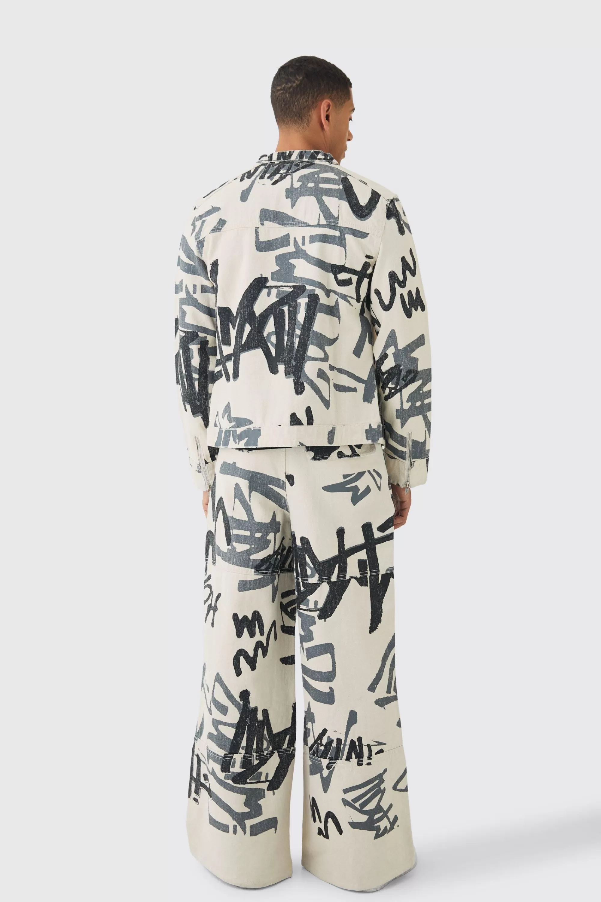 boohooMAN Denim Graffiti Laser Print Set | UK