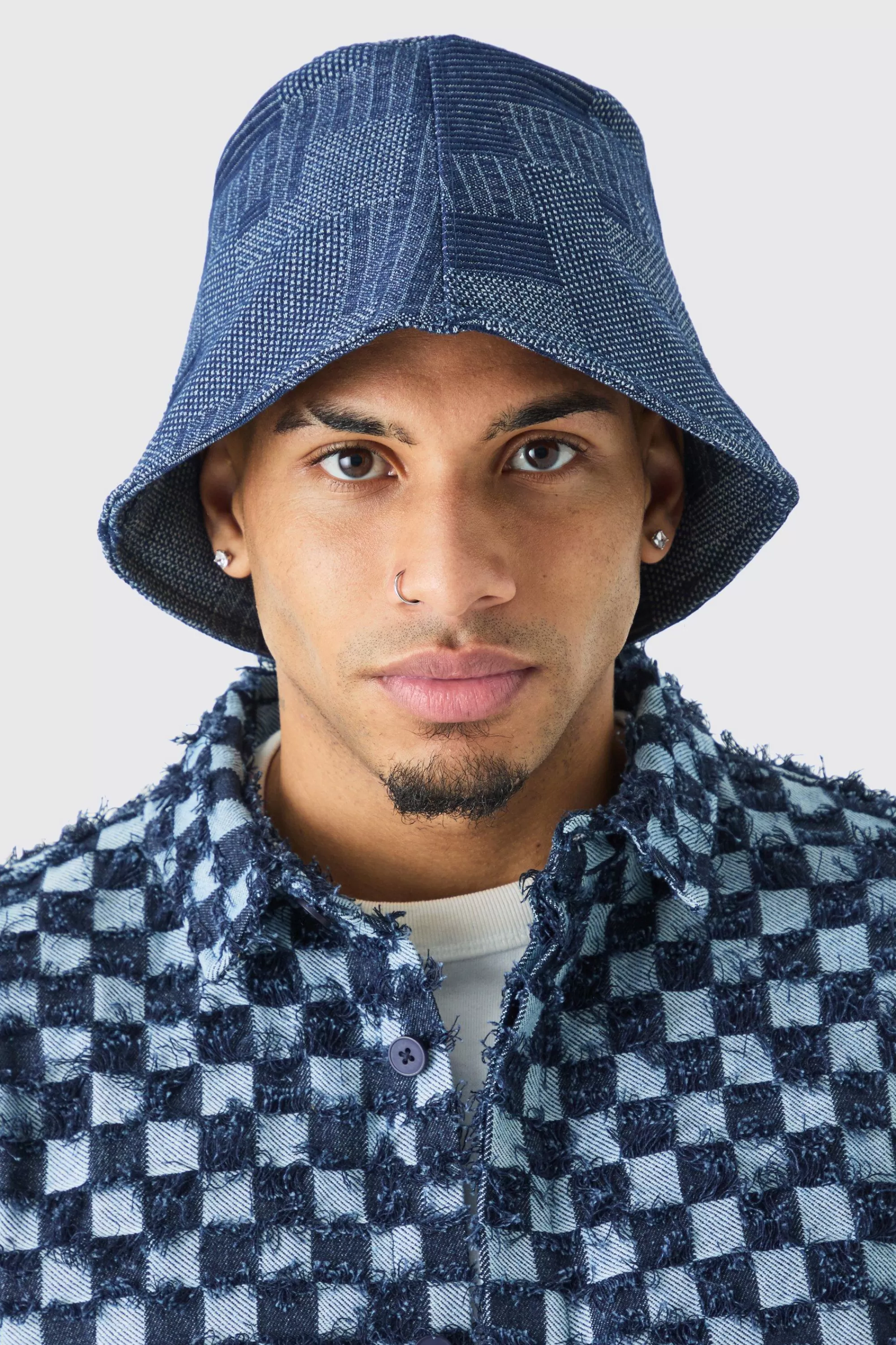 boohooMAN Denim Patchwork Bucket Hat | UK