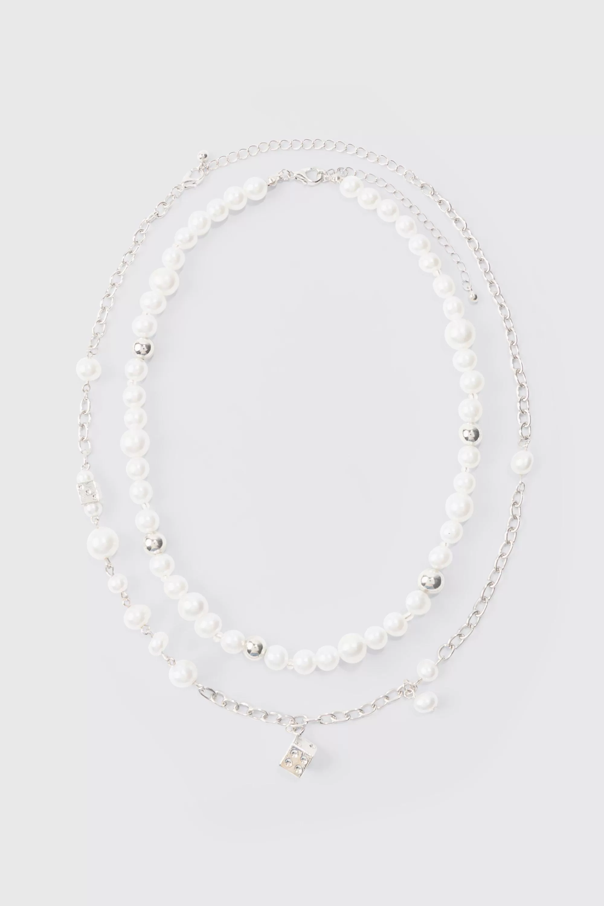 boohooMAN Dice And Parel Double Layer Necklace In | UK