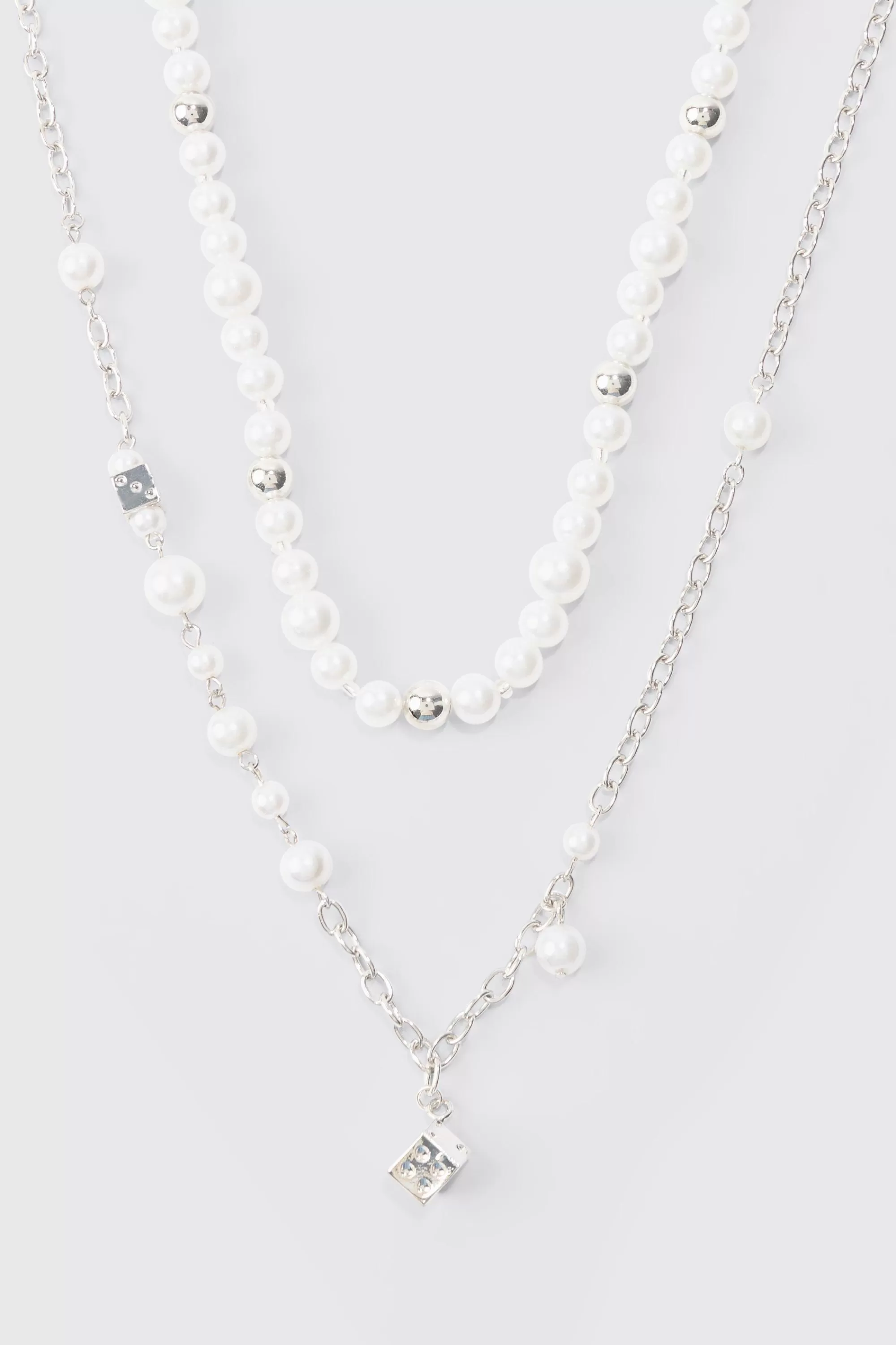 boohooMAN Dice And Parel Double Layer Necklace In | UK