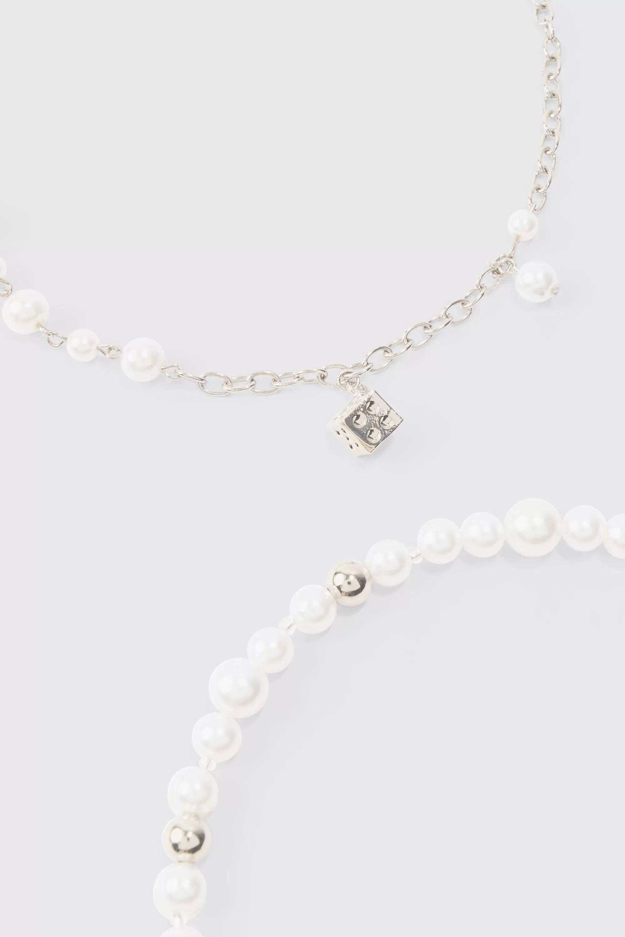 boohooMAN Dice And Parel Double Layer Necklace In | UK