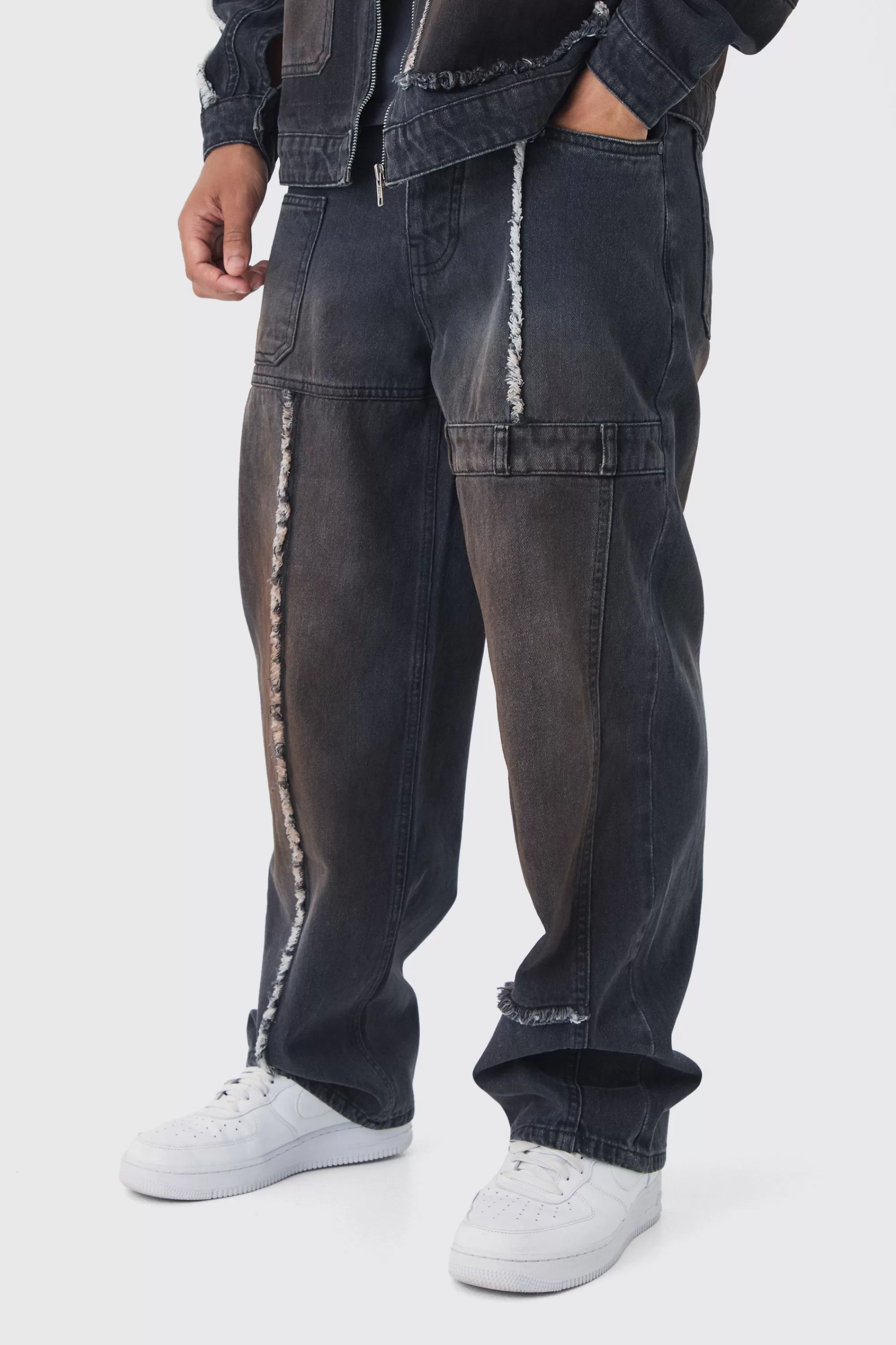 boohooMAN Dirty Wash Carpenter Denim Set | UK