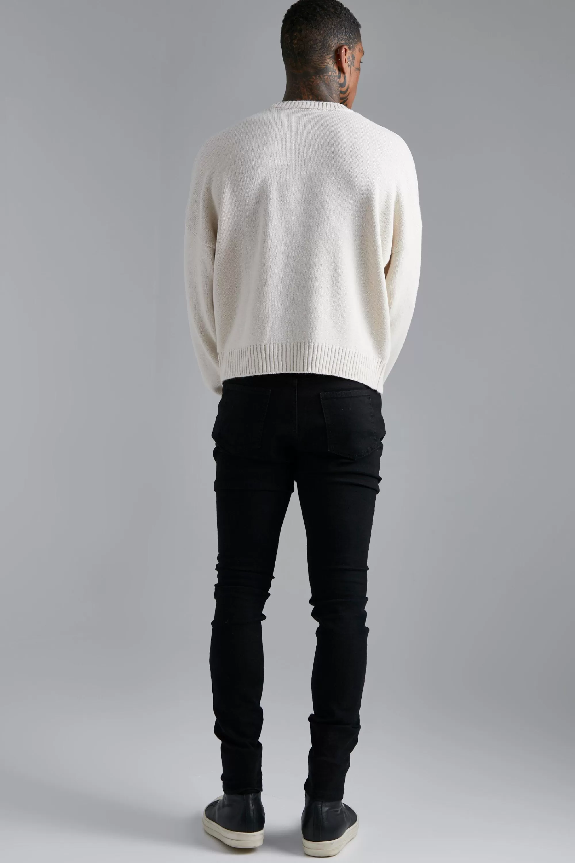 boohooMAN Distressed B Boxy Ribbed Jumper | UK
