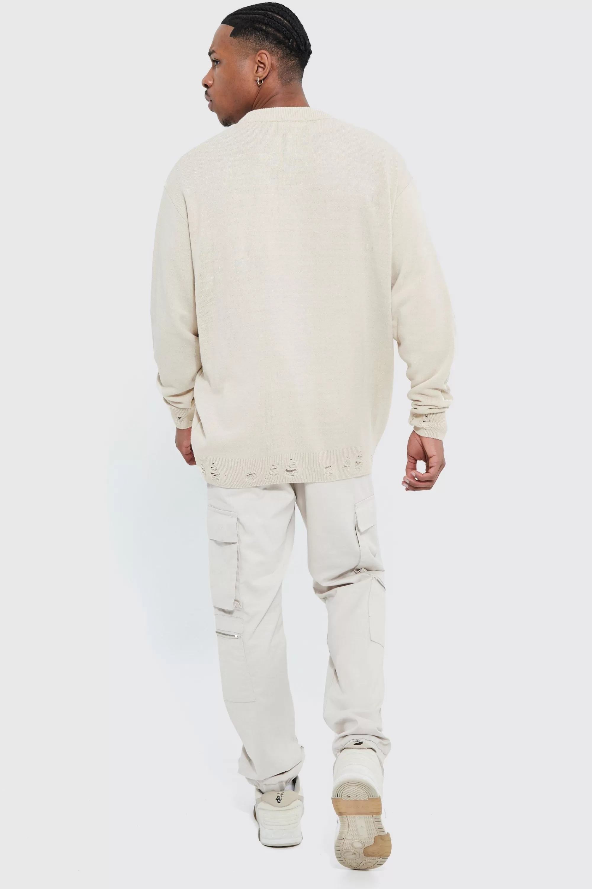 boohooMAN Distressed Hem Knitted Moto Oversized Jumper | UK