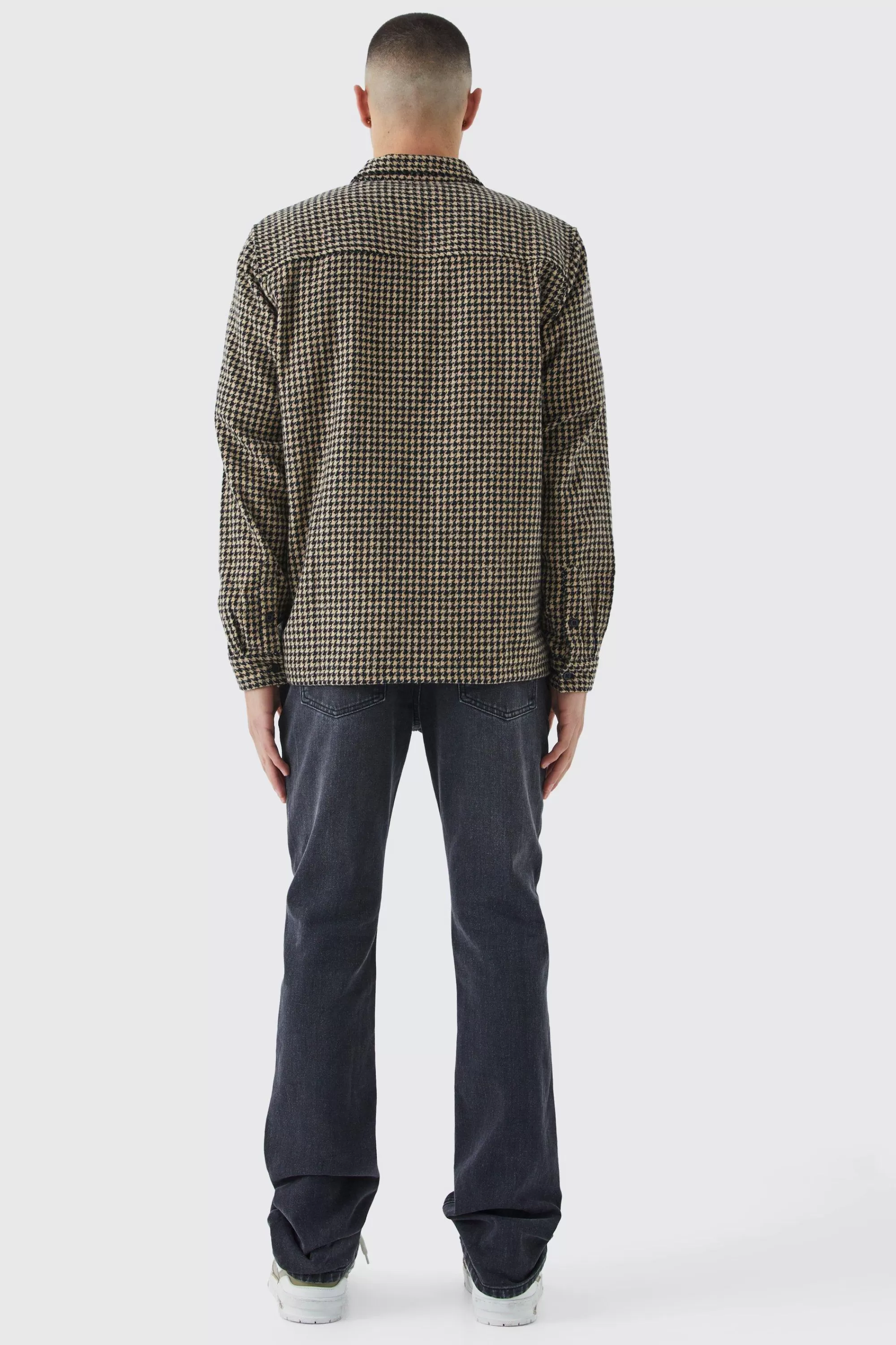 boohooMAN Dogtooth Jacquard Zip Through Overshirt | UK