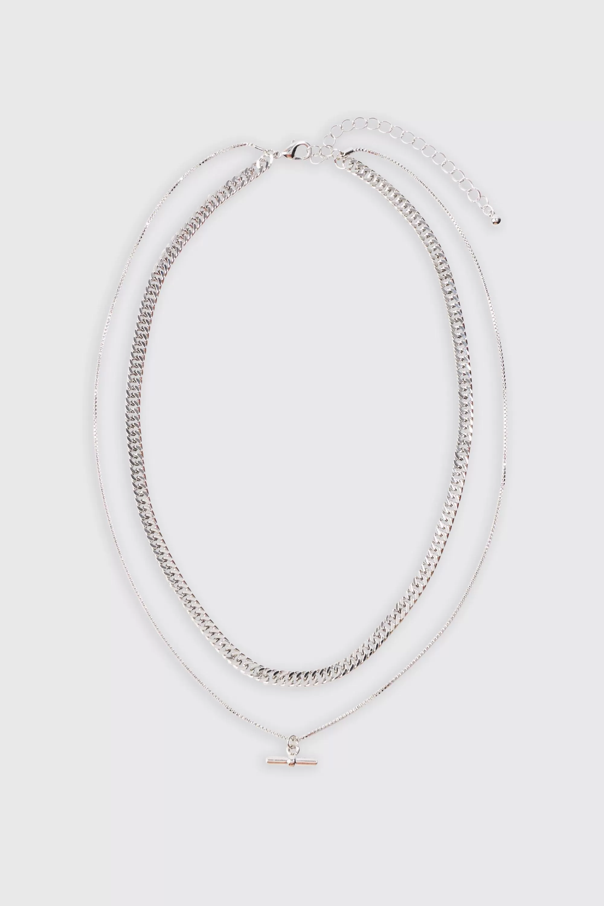 boohooMAN Double Chain T Bar Necklace In | UK