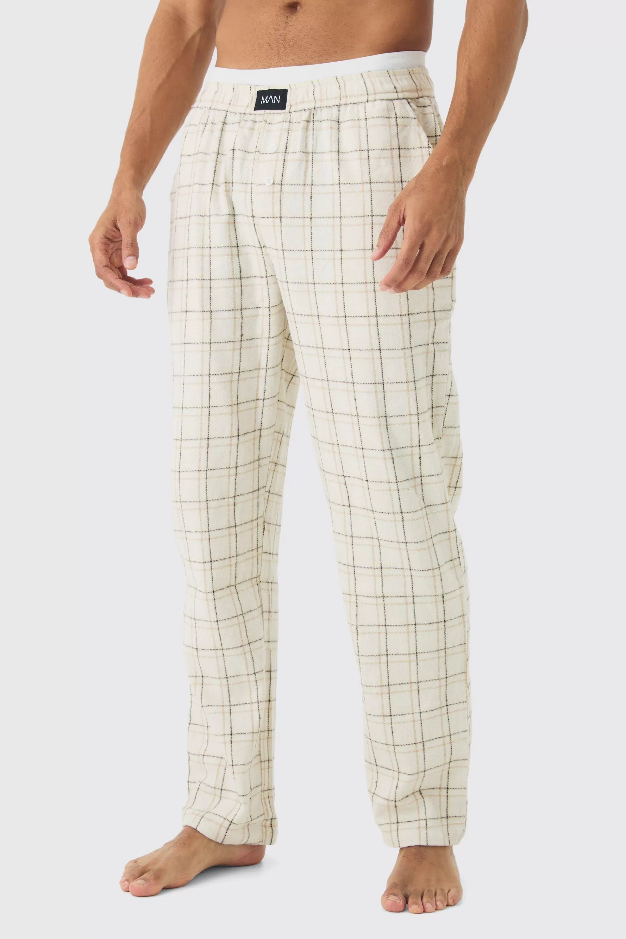 boohooMAN Double Waistband Relaxed Lounge Bottoms | UK