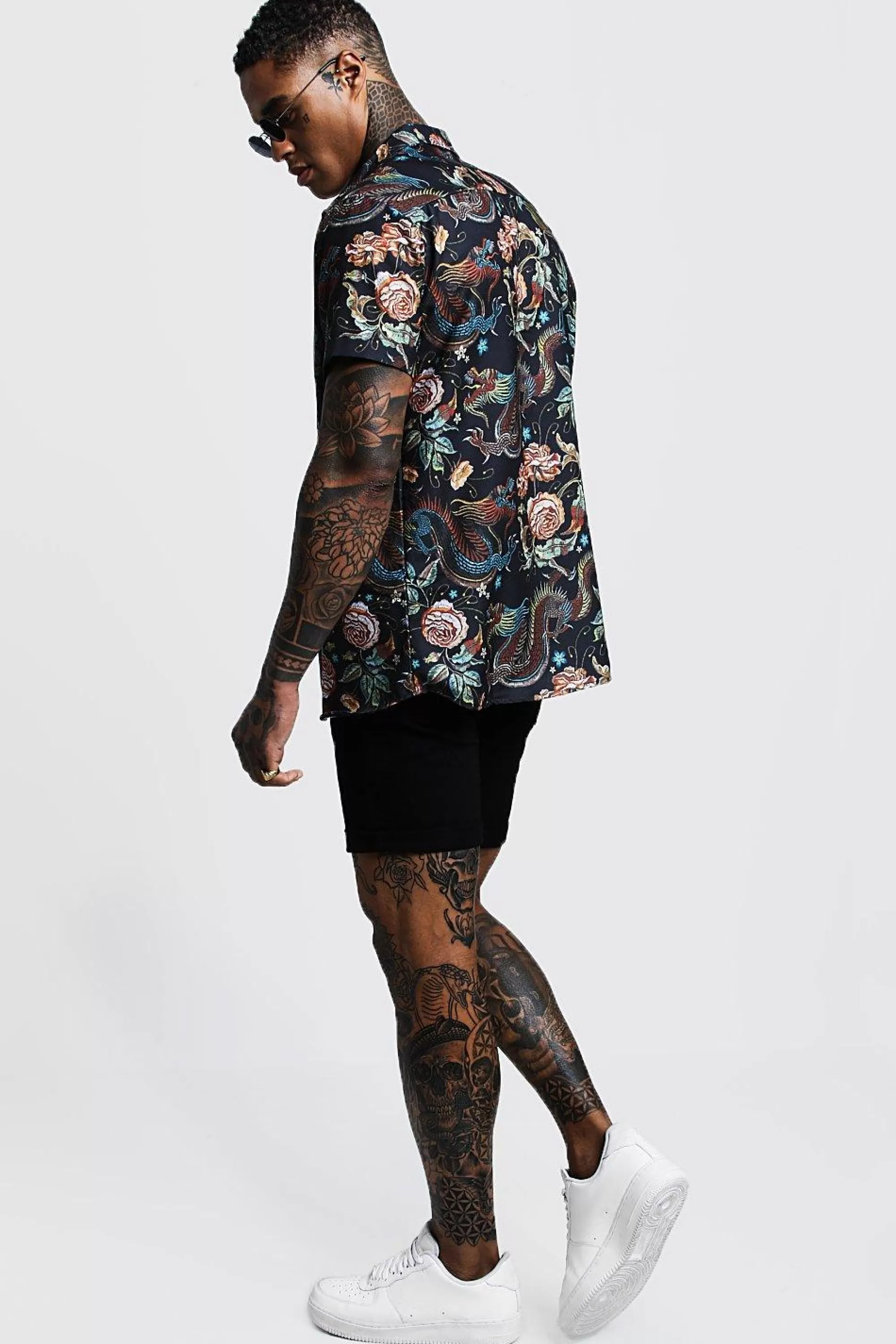 boohooMAN Dragon Print Short Sleeve Shirt | UK