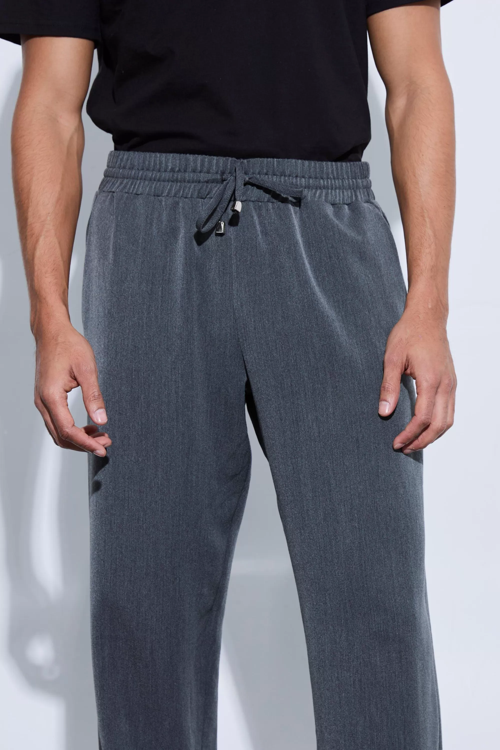 boohooMAN Drawcord Waist Split Hem Wide Leg Trousers | UK