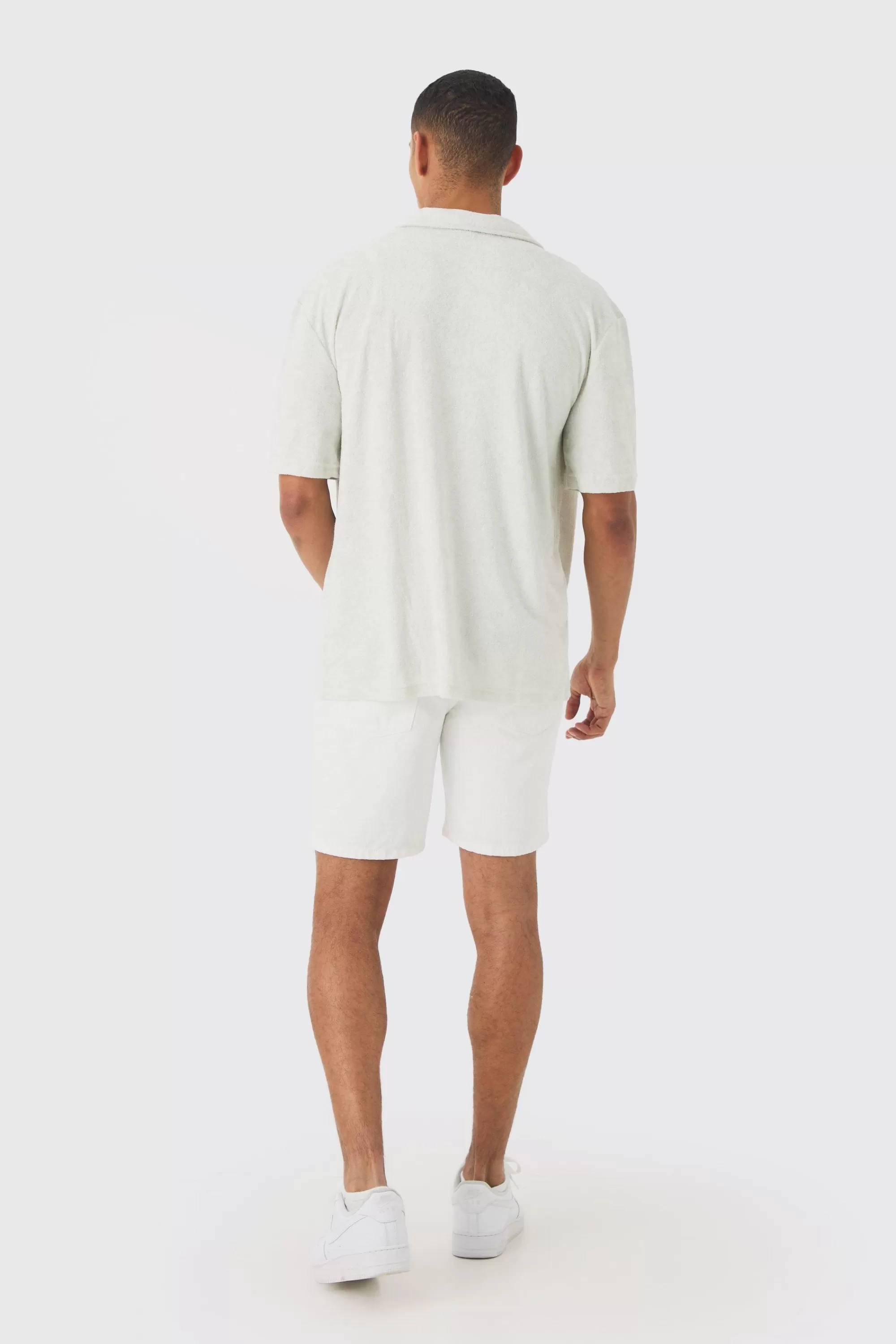 boohooMAN Drop Revere Towelling Embroidered Shirt | UK