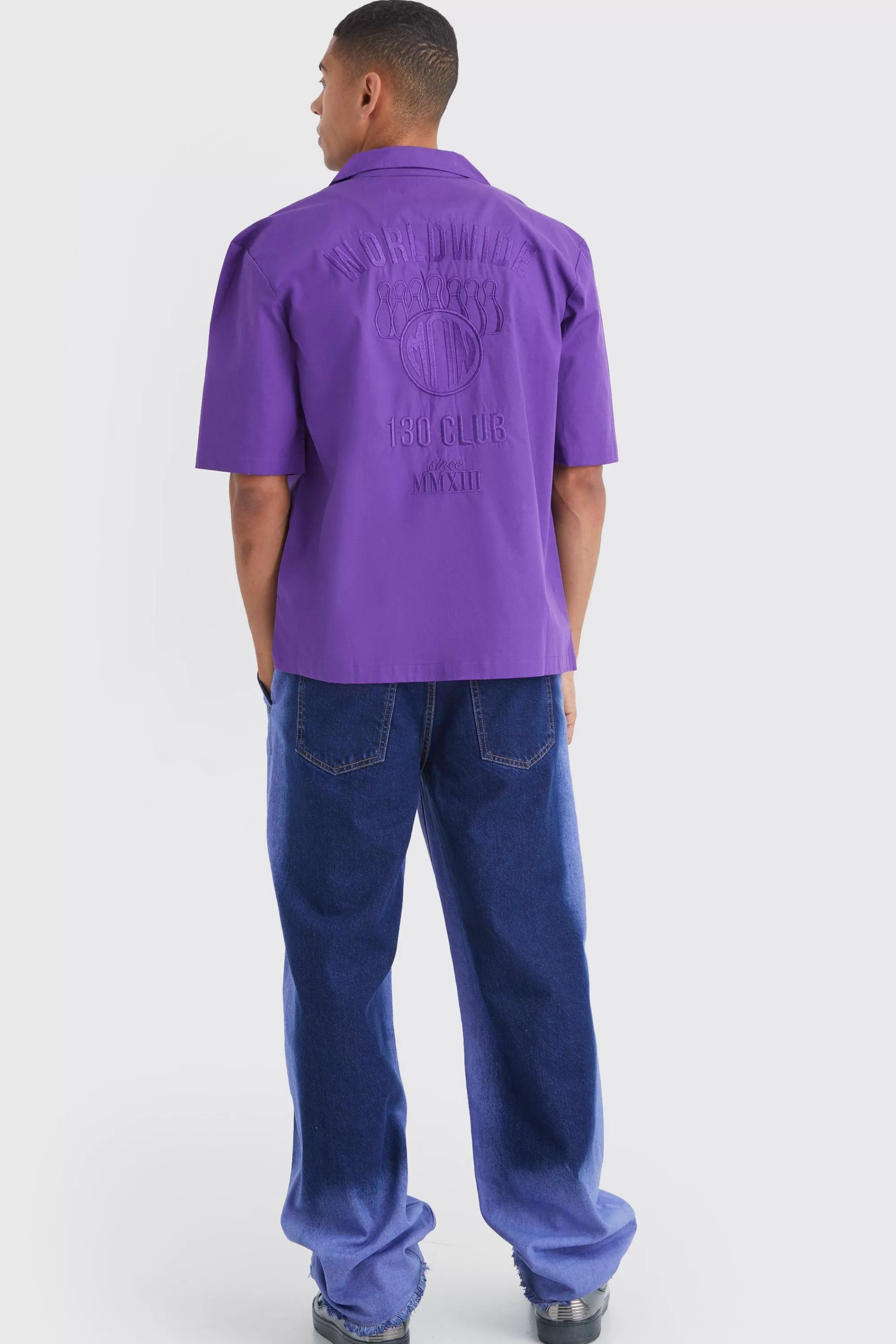 boohooMAN Dropped Revere Poplin Worldwide Club Shirt | UK