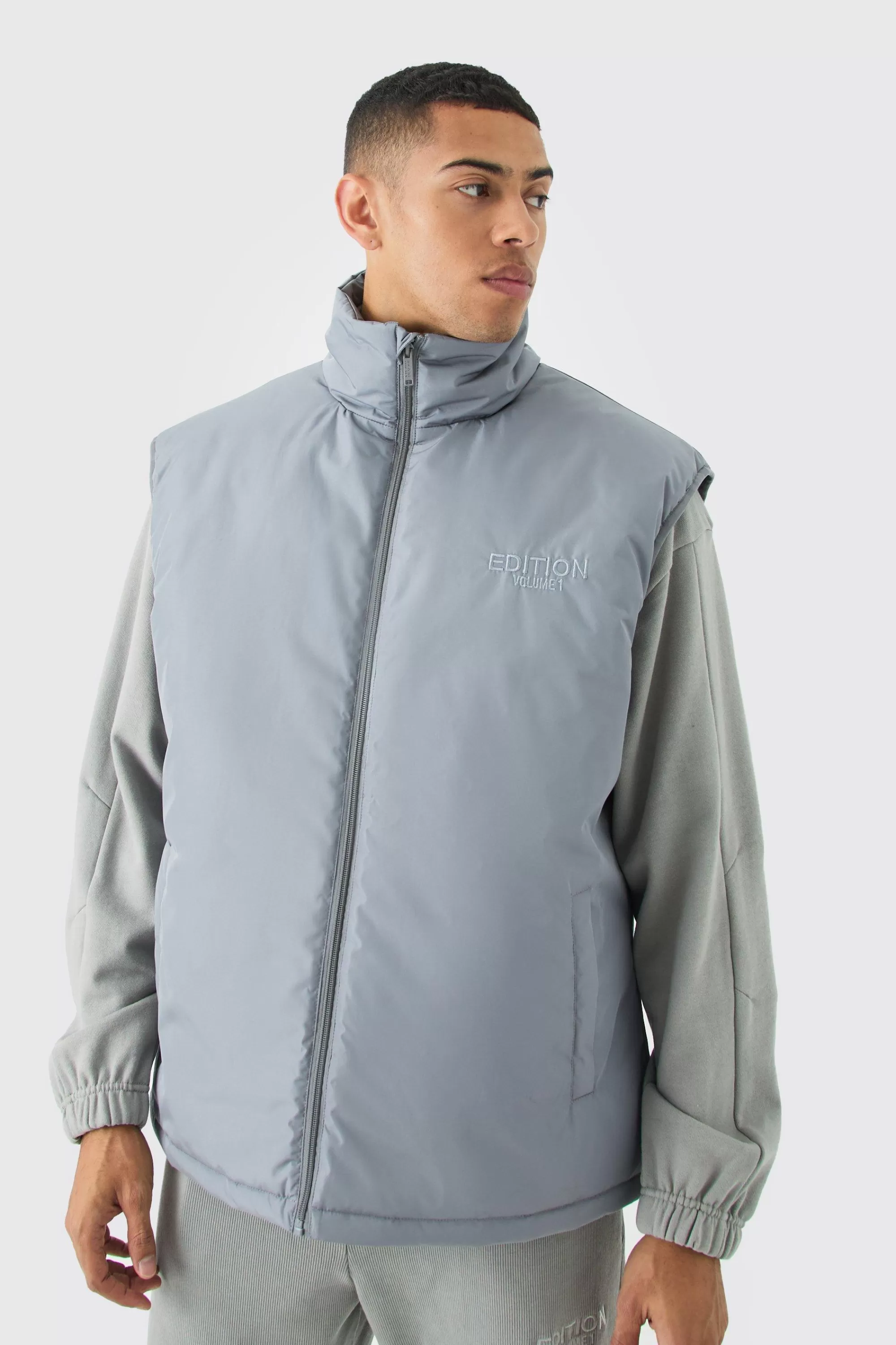 boohooMAN EDITION Oversized Funnel Neck Padded Gilet | UK