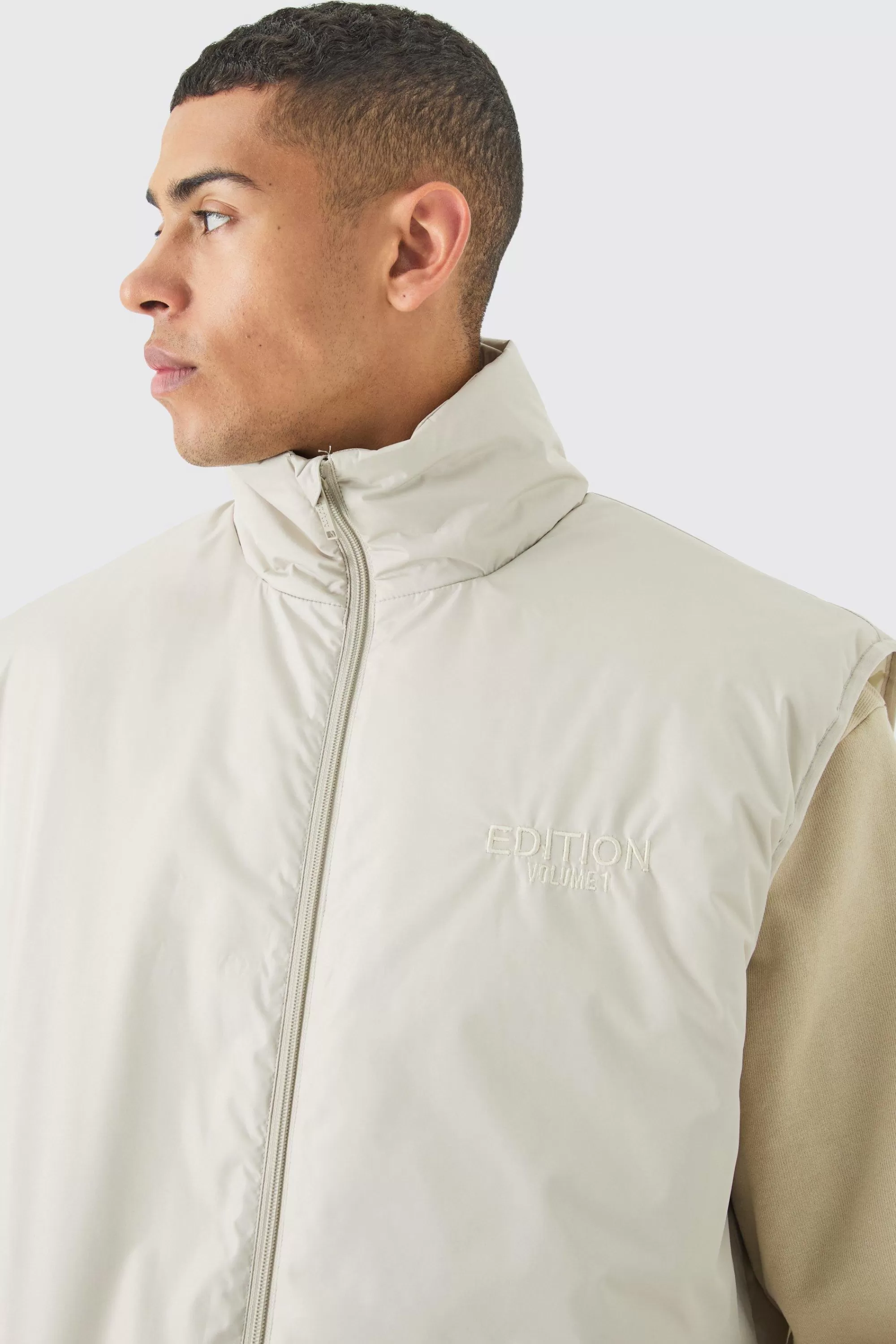 boohooMAN EDITION Oversized Funnel Neck Padded Gilet | UK