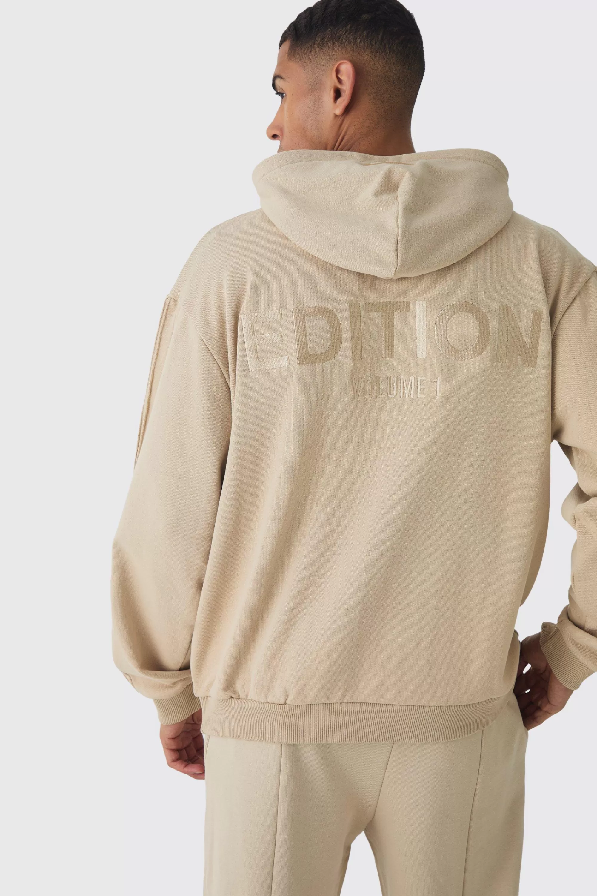boohooMAN EDITION Oversized Heavyweight 1/4 Zip Pintuck Hoodie | UK