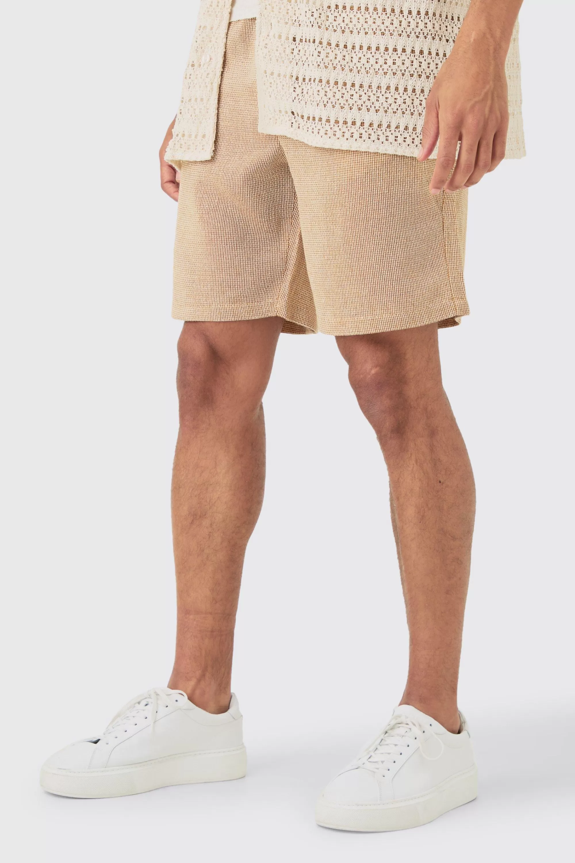 boohooMAN Elastic Waist Textured Check Comfort Short | UK