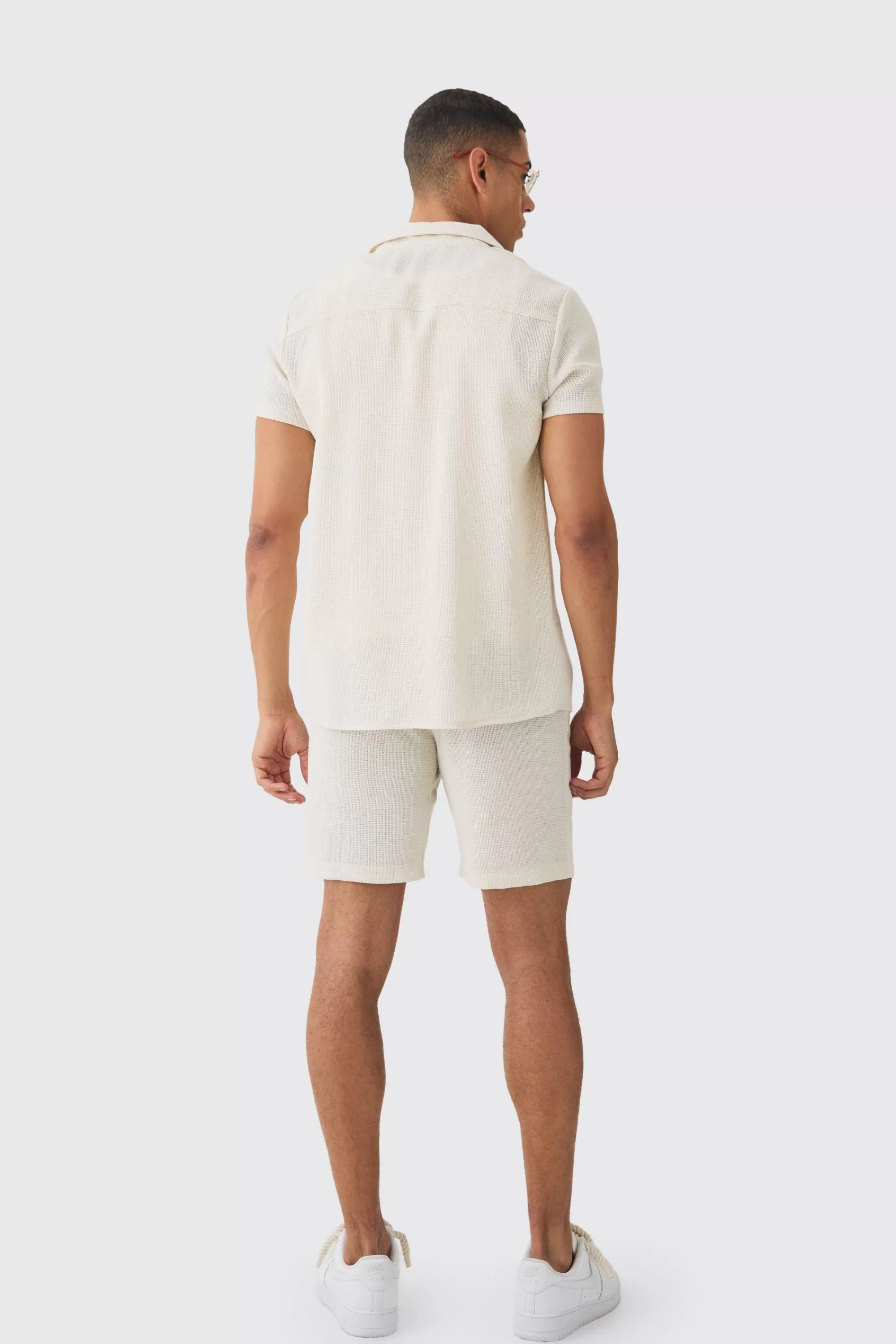 boohooMAN Elastic Waist Textured Check Comfort Short | UK