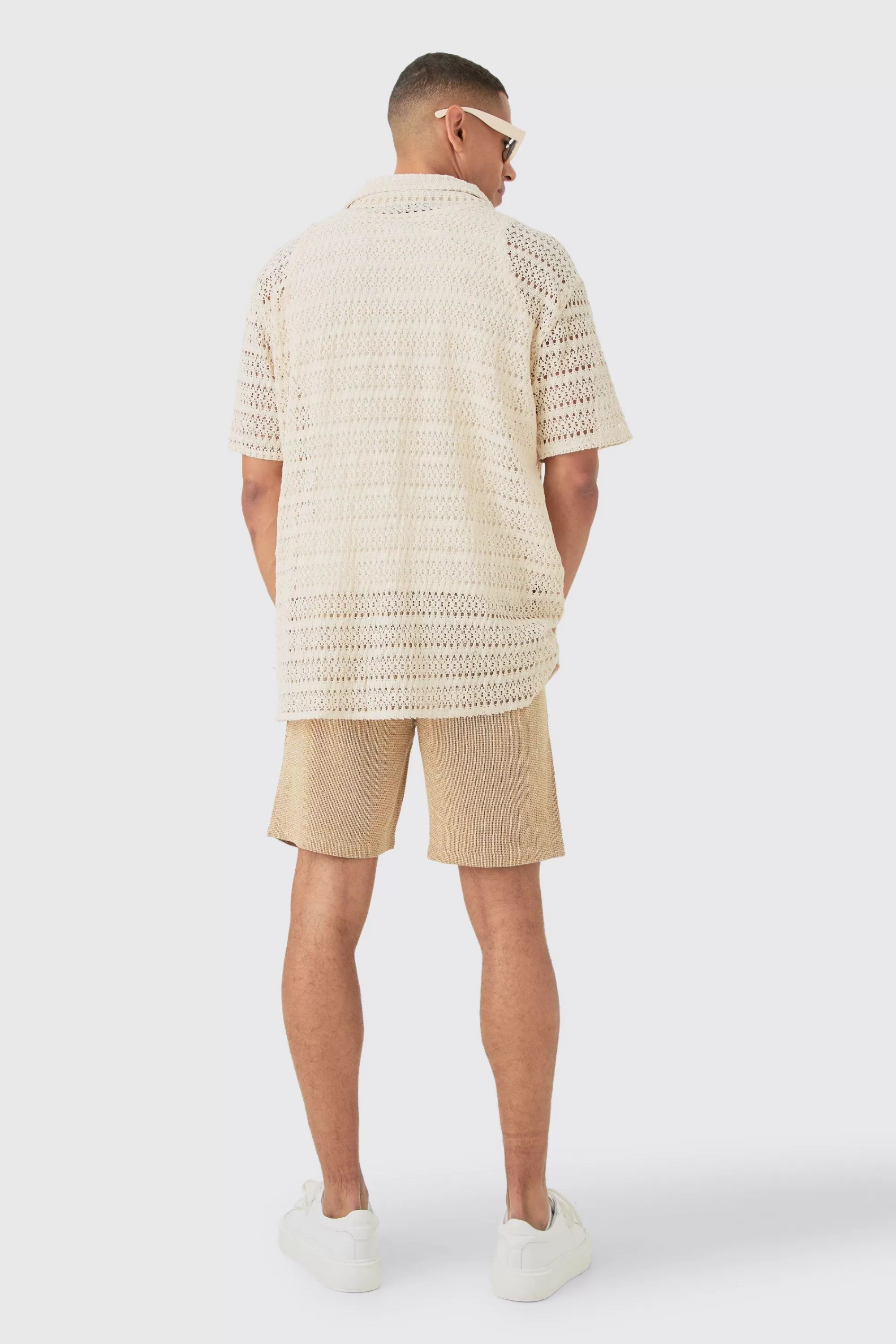 boohooMAN Elastic Waist Textured Check Comfort Short | UK