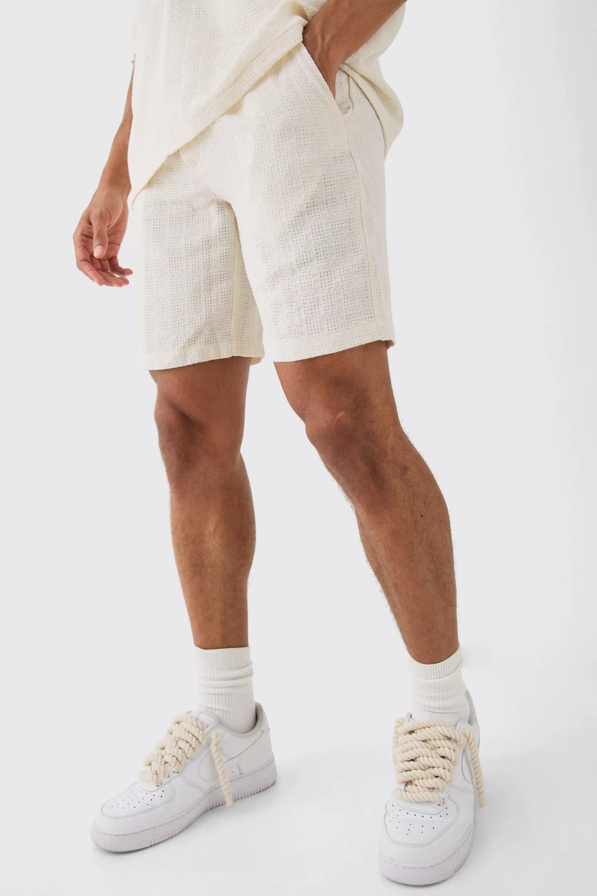boohooMAN Elastic Waist Textured Comfort Short | UK