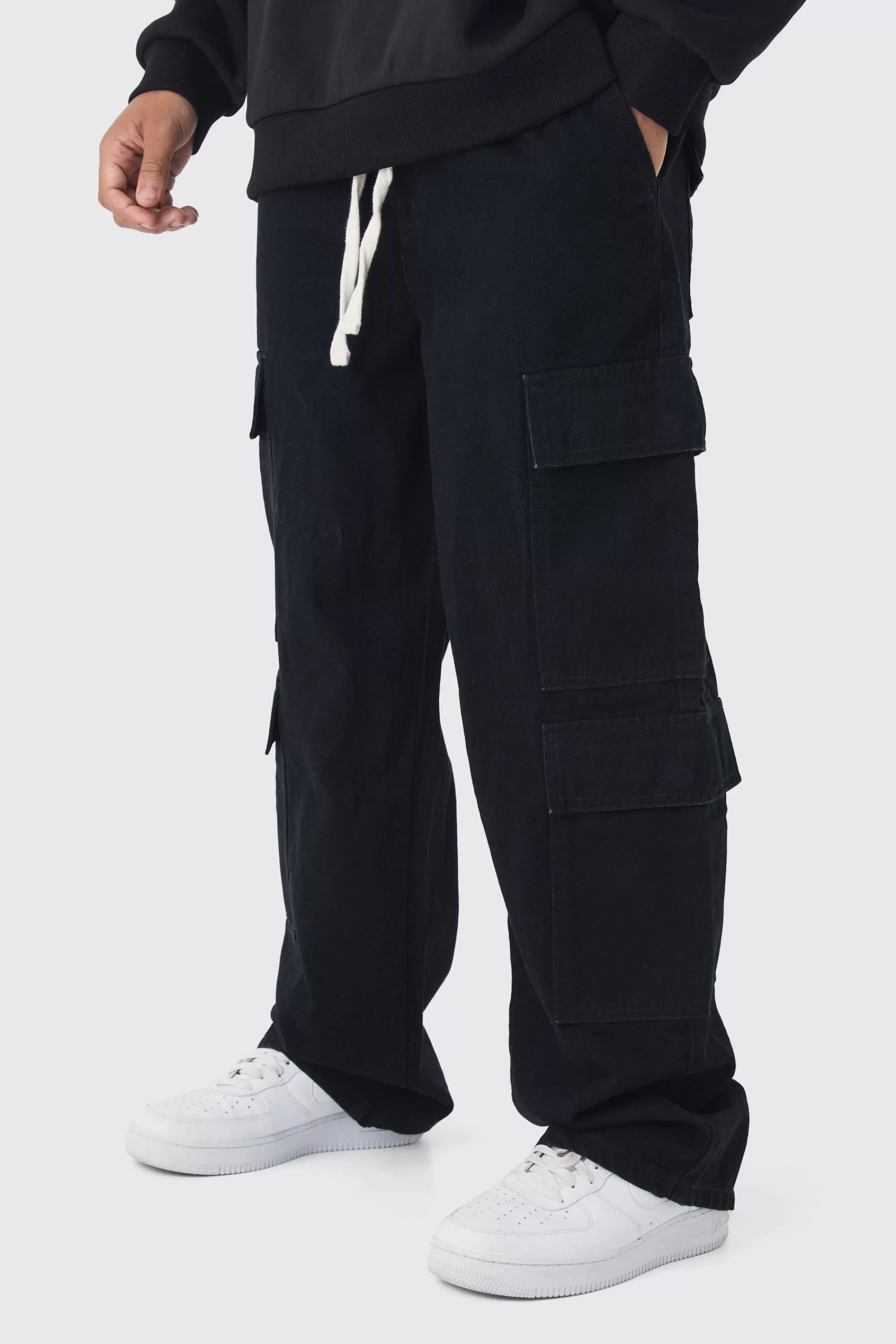 boohooMAN Elasticated Baggy Fit Multi Cargo Trousers | UK