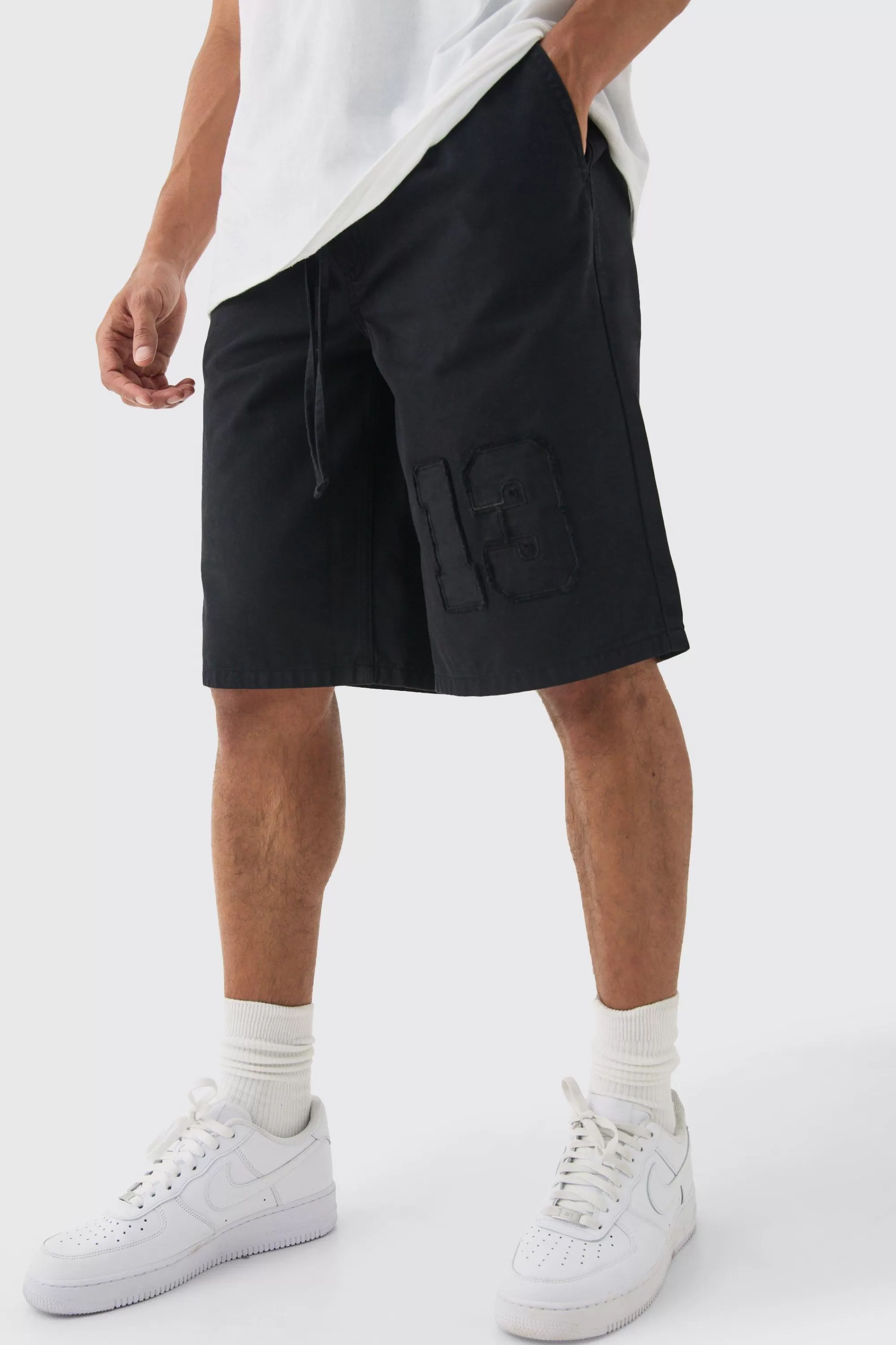boohooMAN Elasticated Waist Applique Jorts | UK