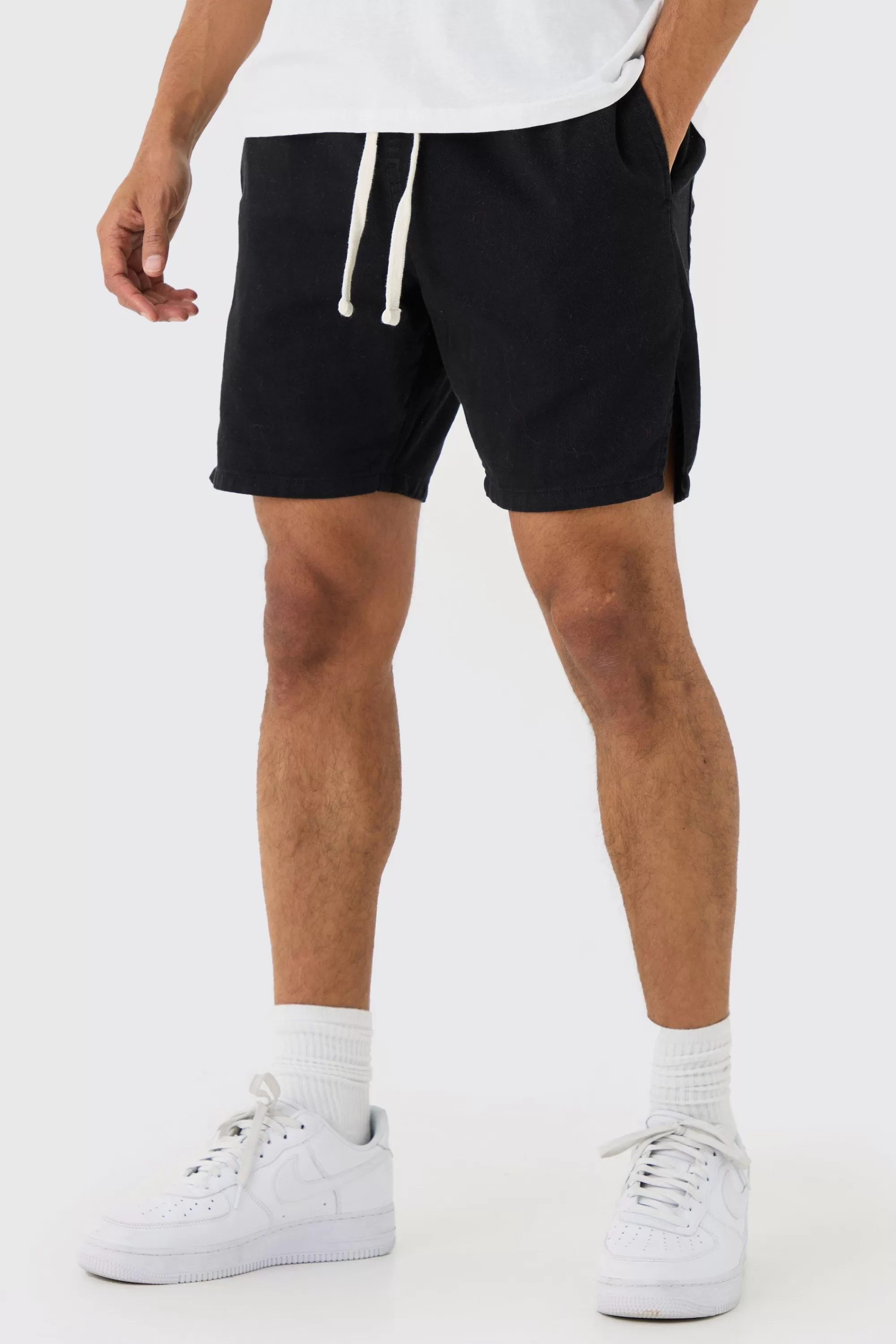 boohooMAN Elasticated Waist Contrast Drawcord Split Hem Shorts | UK