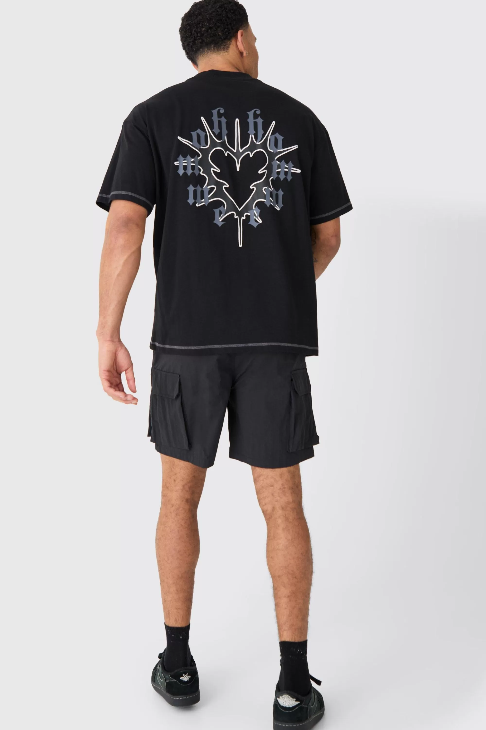 boohooMAN Elasticated Waist Crinkle Nylon Zip Cargo Short | UK