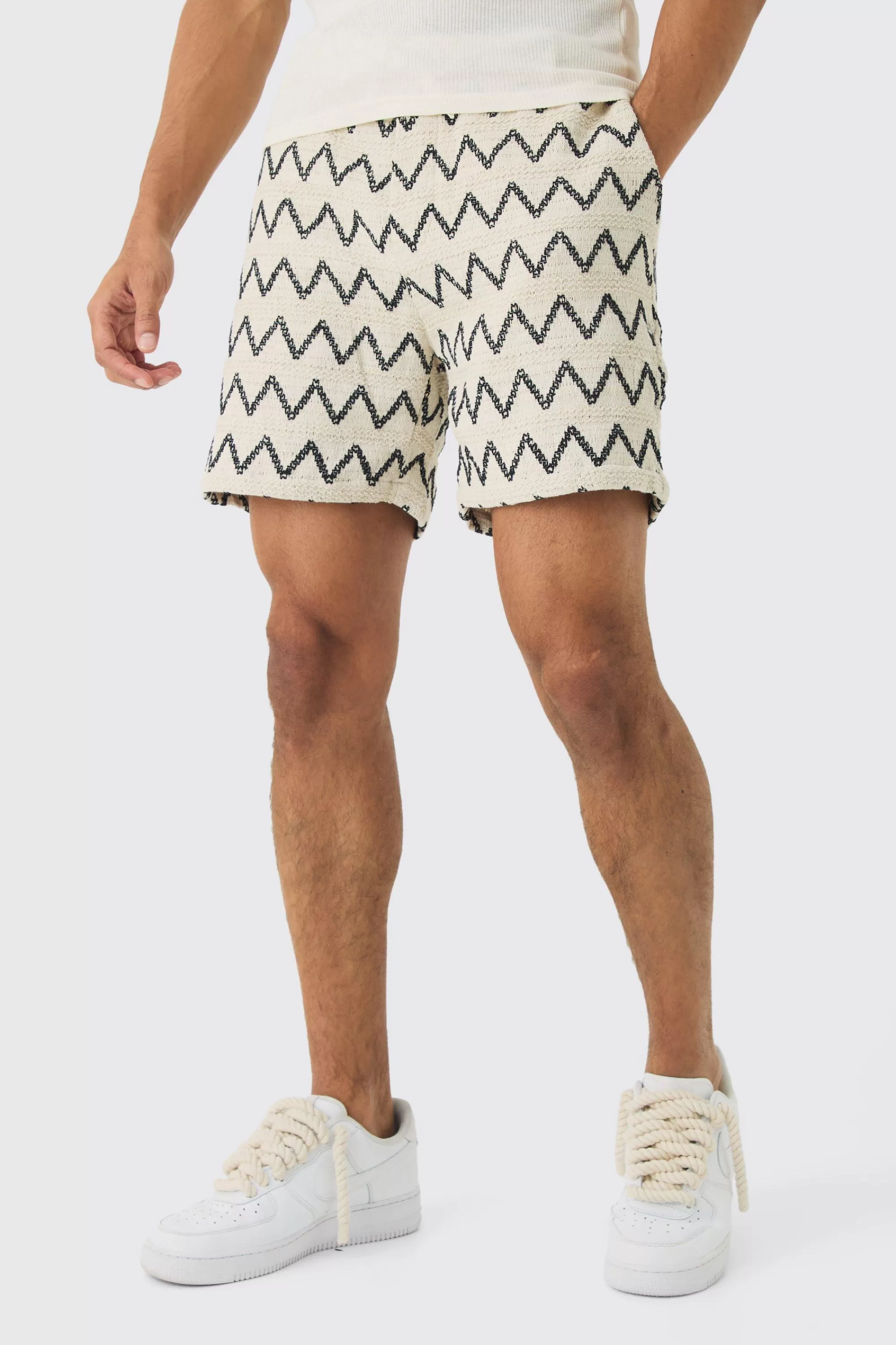 boohooMAN Elasticated Waist Crochet Bermuda Shorts | UK