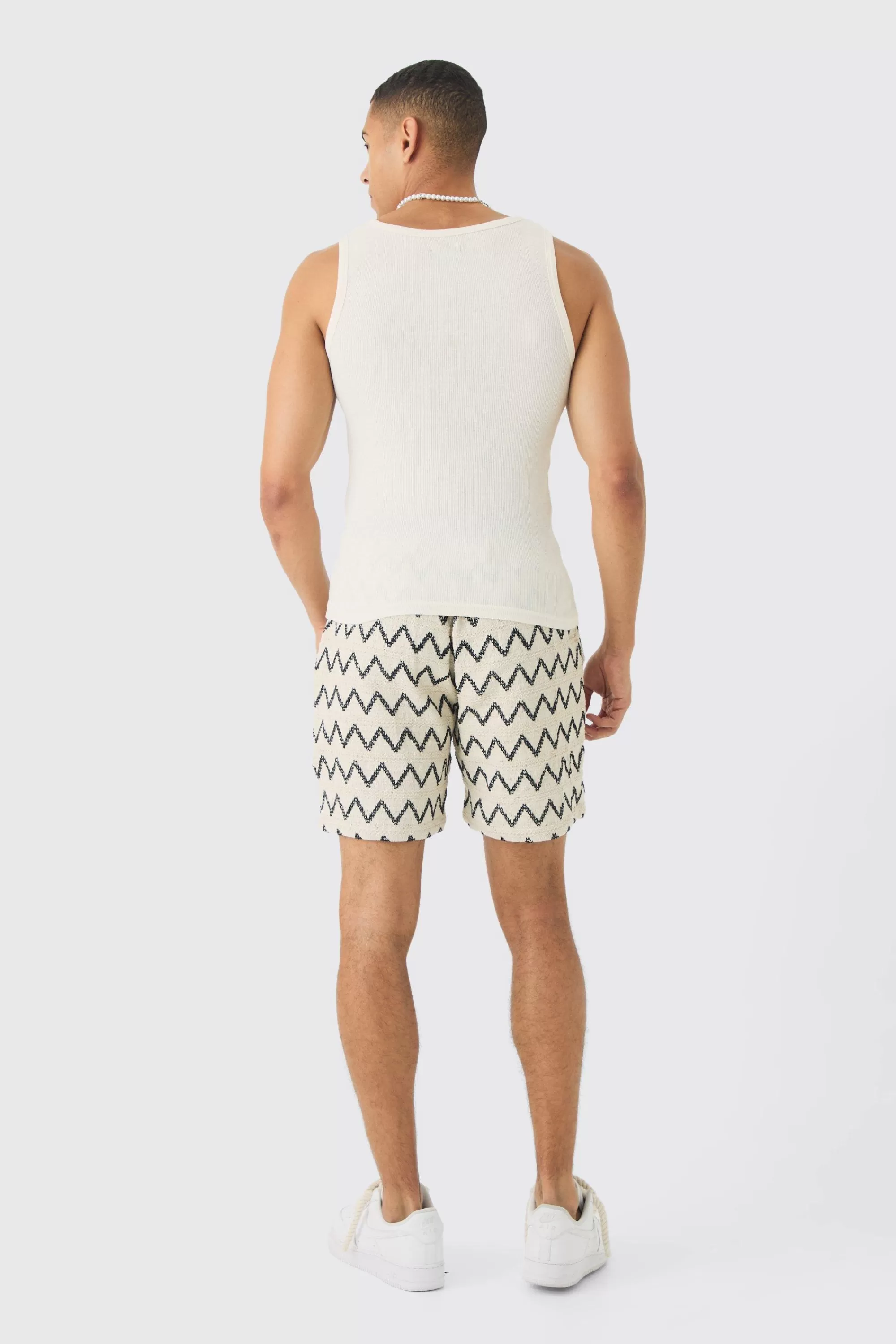 boohooMAN Elasticated Waist Crochet Bermuda Shorts | UK