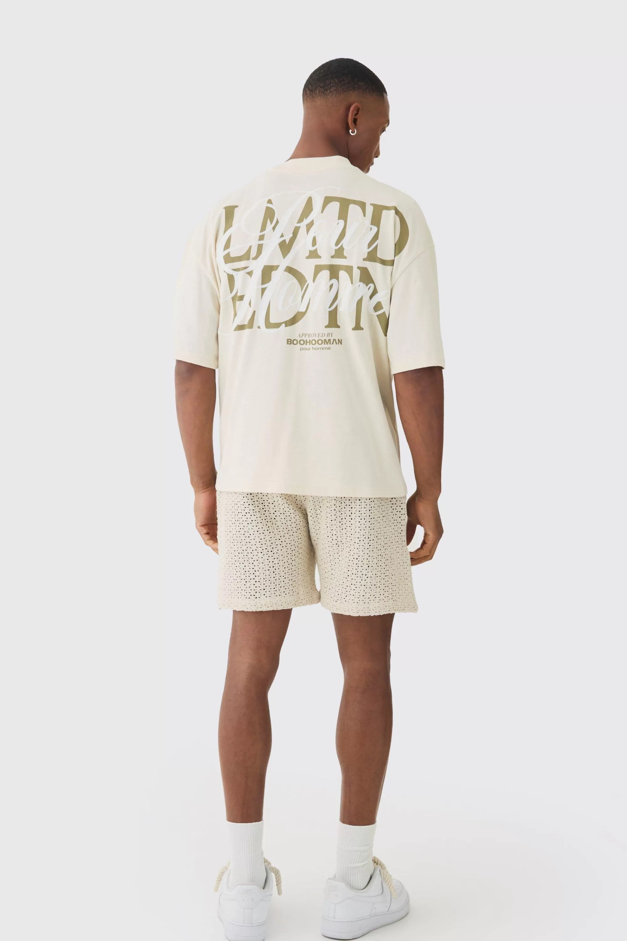 boohooMAN Elasticated Waist Crochet Bermuda Shorts | UK