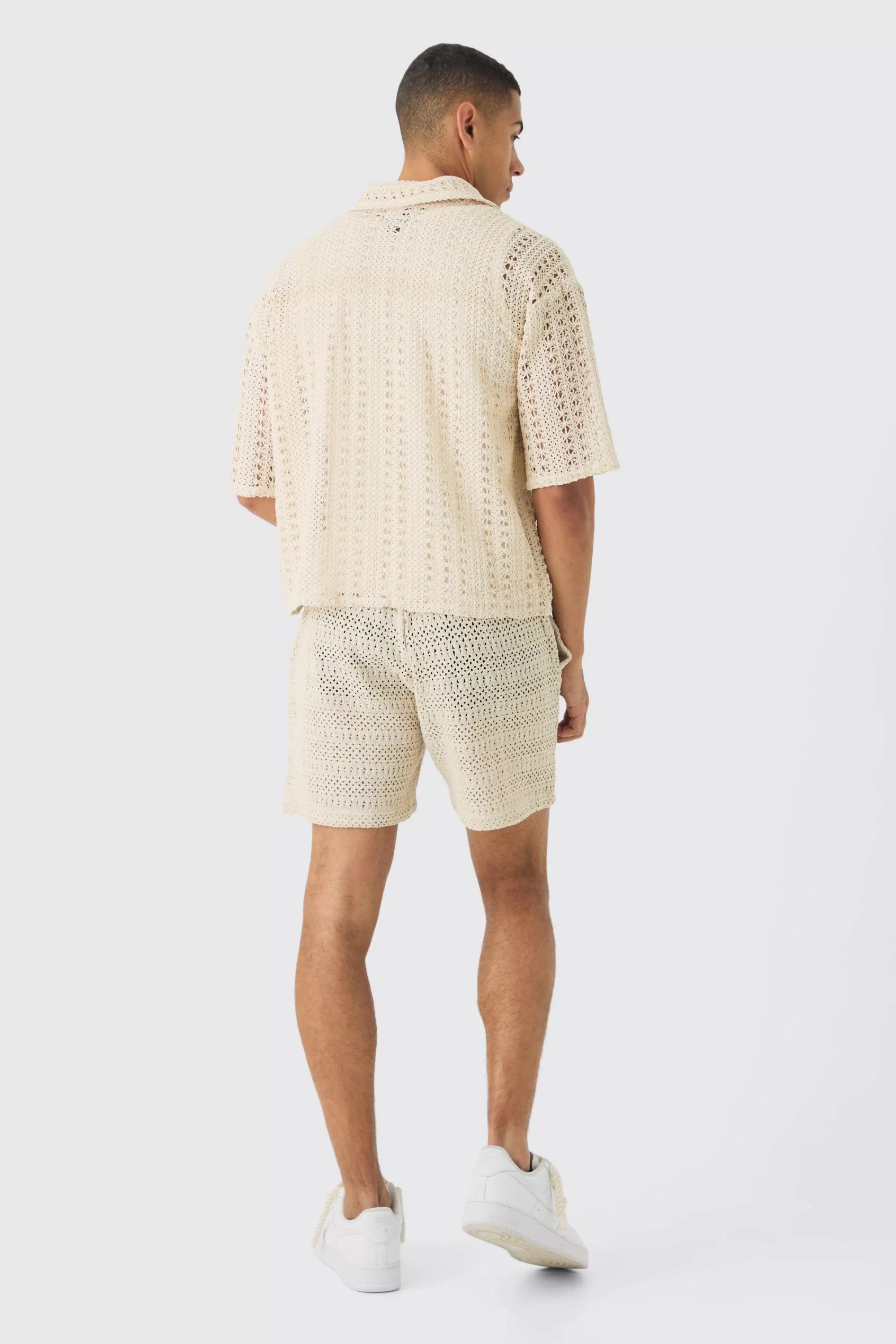boohooMAN Elasticated Waist Crochet Bermuda Shorts | UK